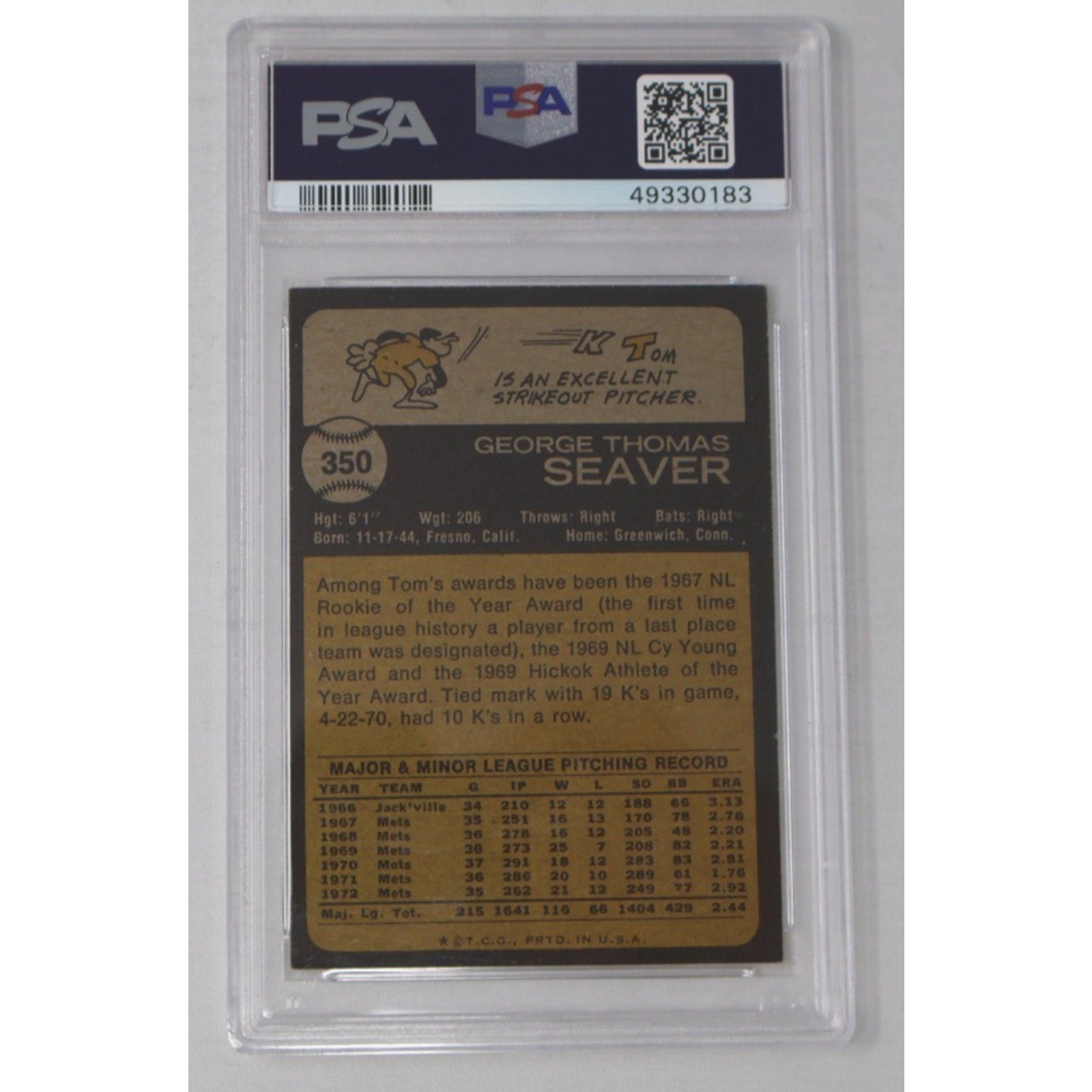 Tom Seaver 1973 Topps #350 PSA 3.5
