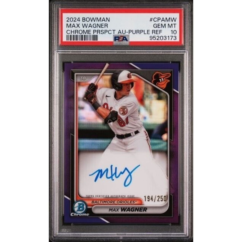 Max Wagner 2024 Bowman Chrome Purple Refractor Auto /250 Psa 10 Rookie ORIOLES