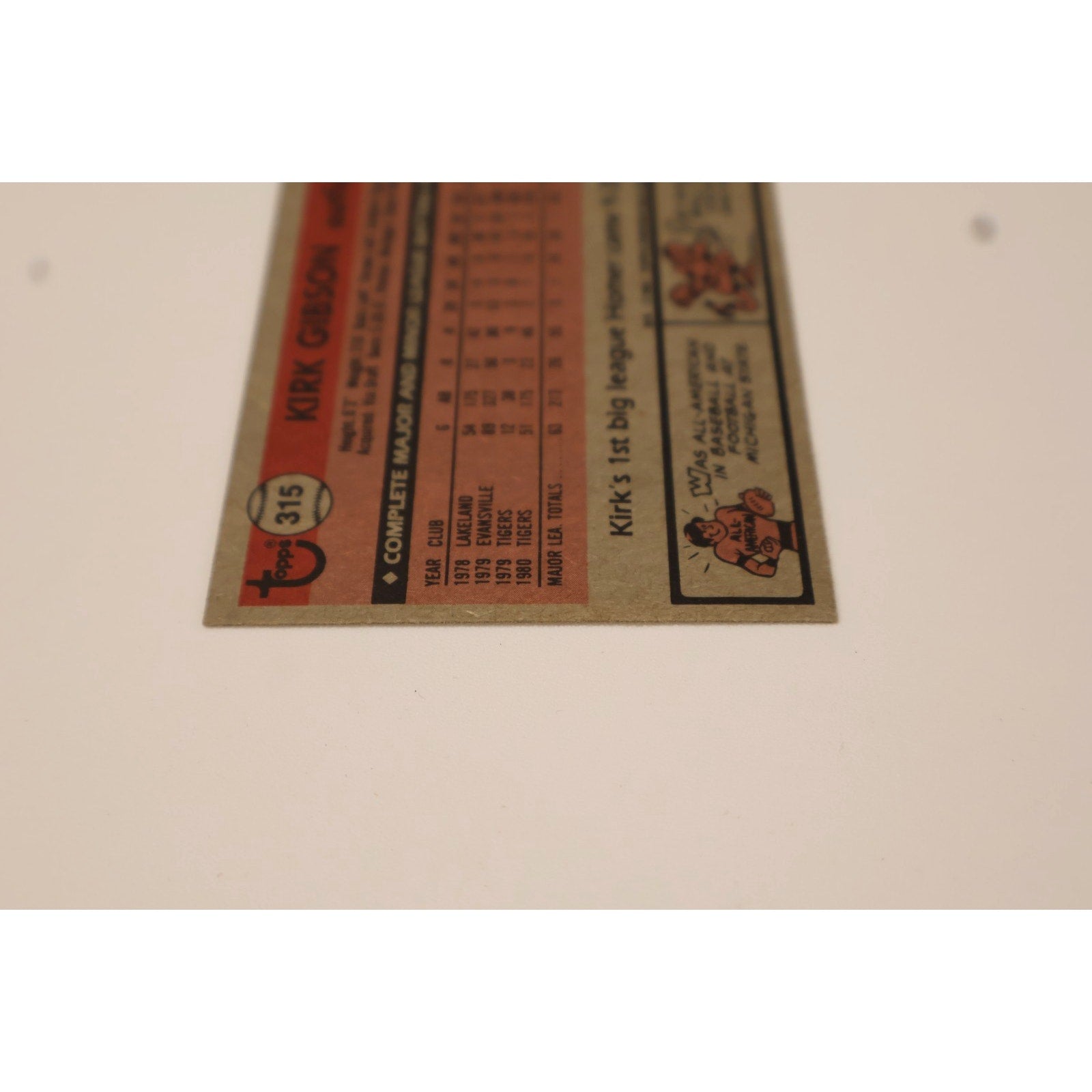 Kirk Gibson 1981 Topps #315 Rookie RC Detroit Tigers Vintage Baseball Card