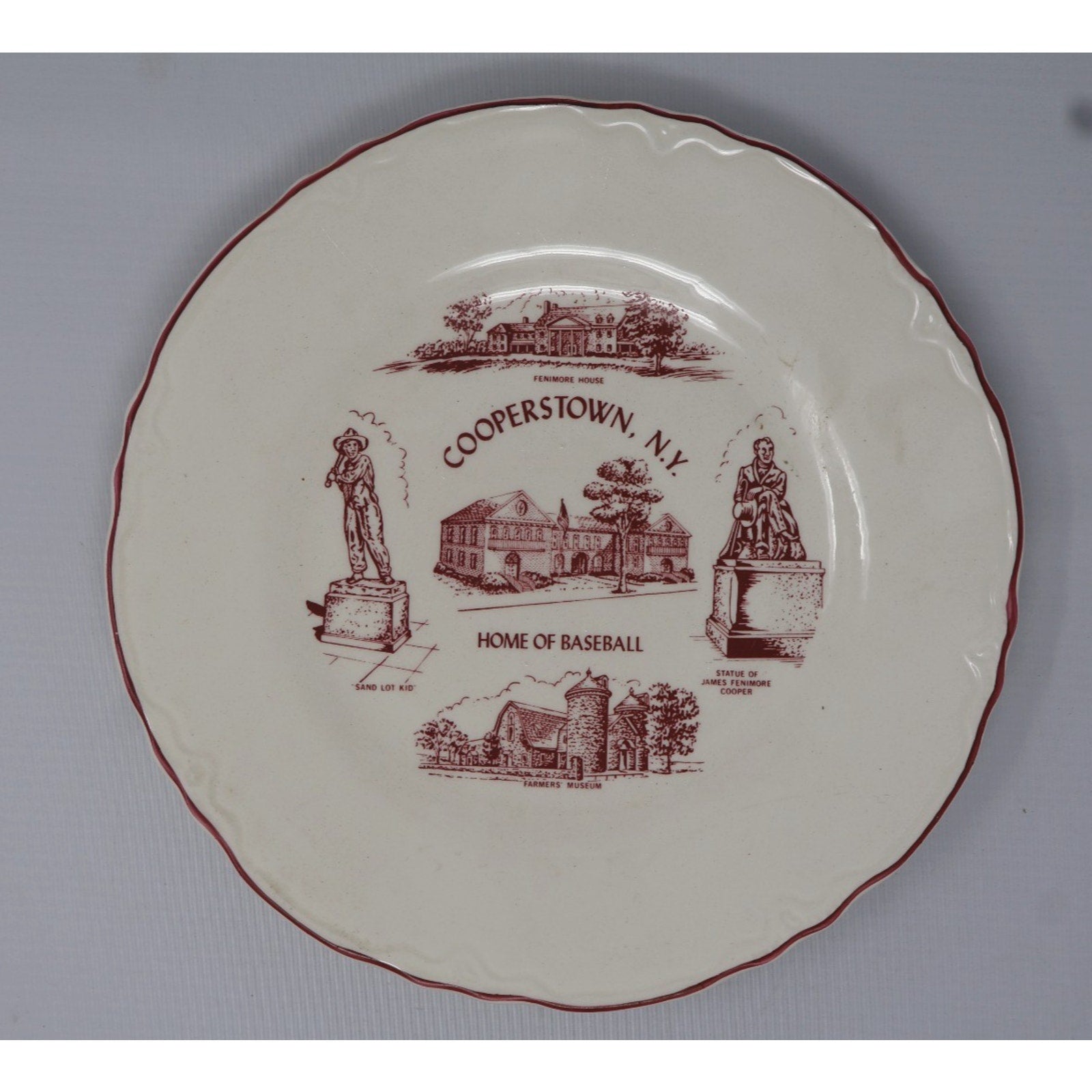 Vintage Cooperstown, NY Souvenir 9" Plate Home Of Baseball