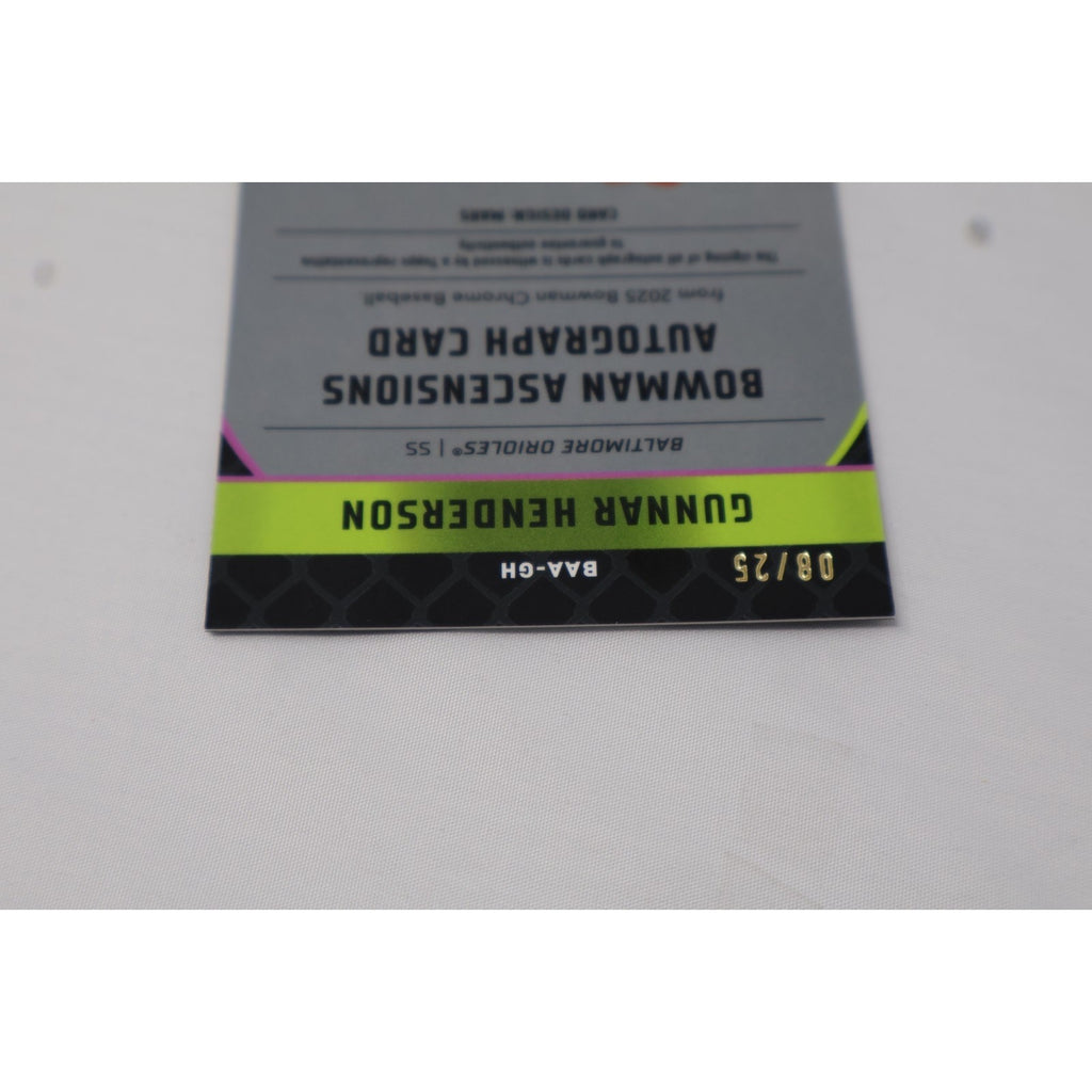 Gunnar Henderson 2025 Bowman Chrome Bowman Ascensions Auto #BAA-GH /25