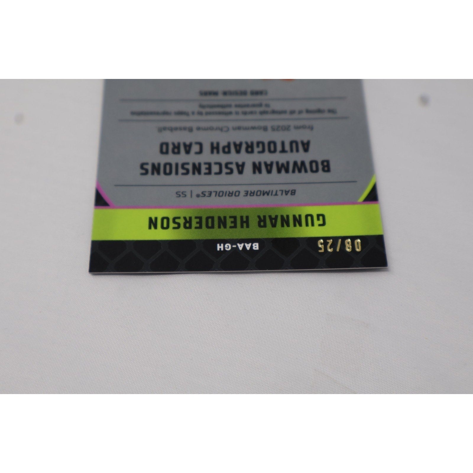 Gunnar Henderson 2025 Bowman Chrome Bowman Ascensions Auto #BAA-GH /25