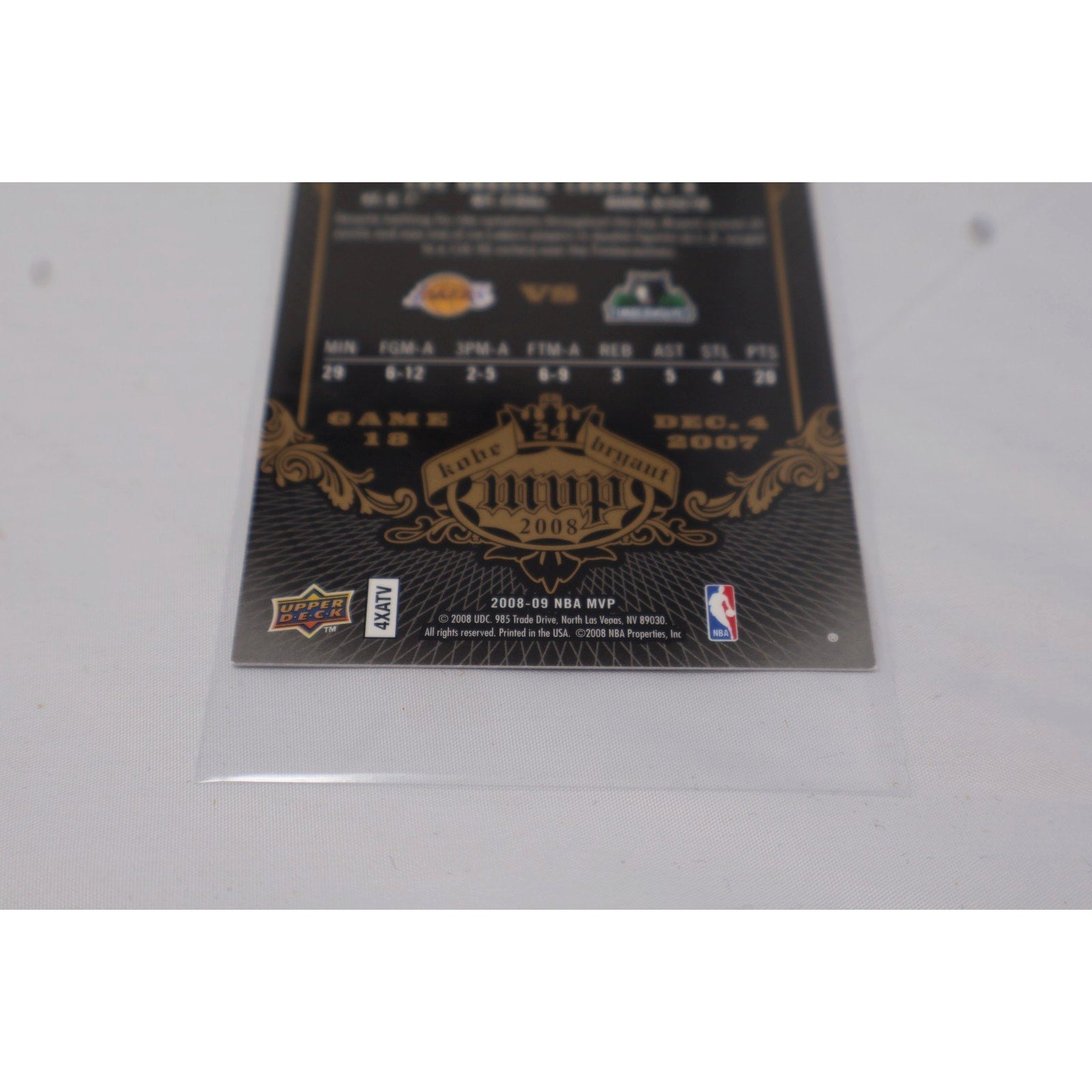 Kobe Bryant 2008-09 Upper Deck MVP 2008 Black Border Game 18 #KB-18 Mint