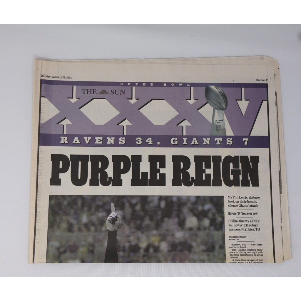 Baltimore Ravens 1st Time Champs Baltimore Sun Newspaper Headline Purple Reign