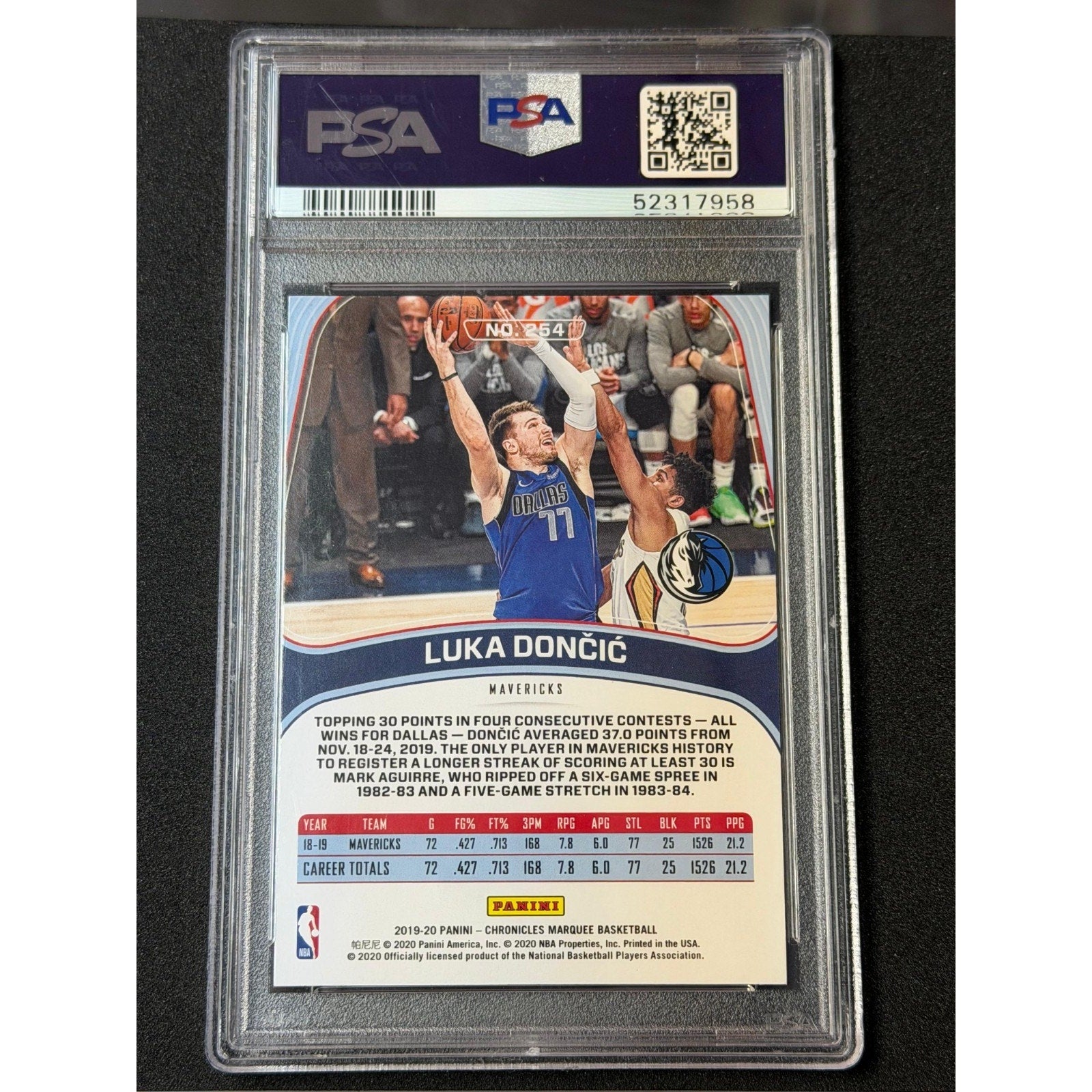 2019-20 Panini Chronicles - Marquee Luka Doncic #254 Pink PSA 9 Mint