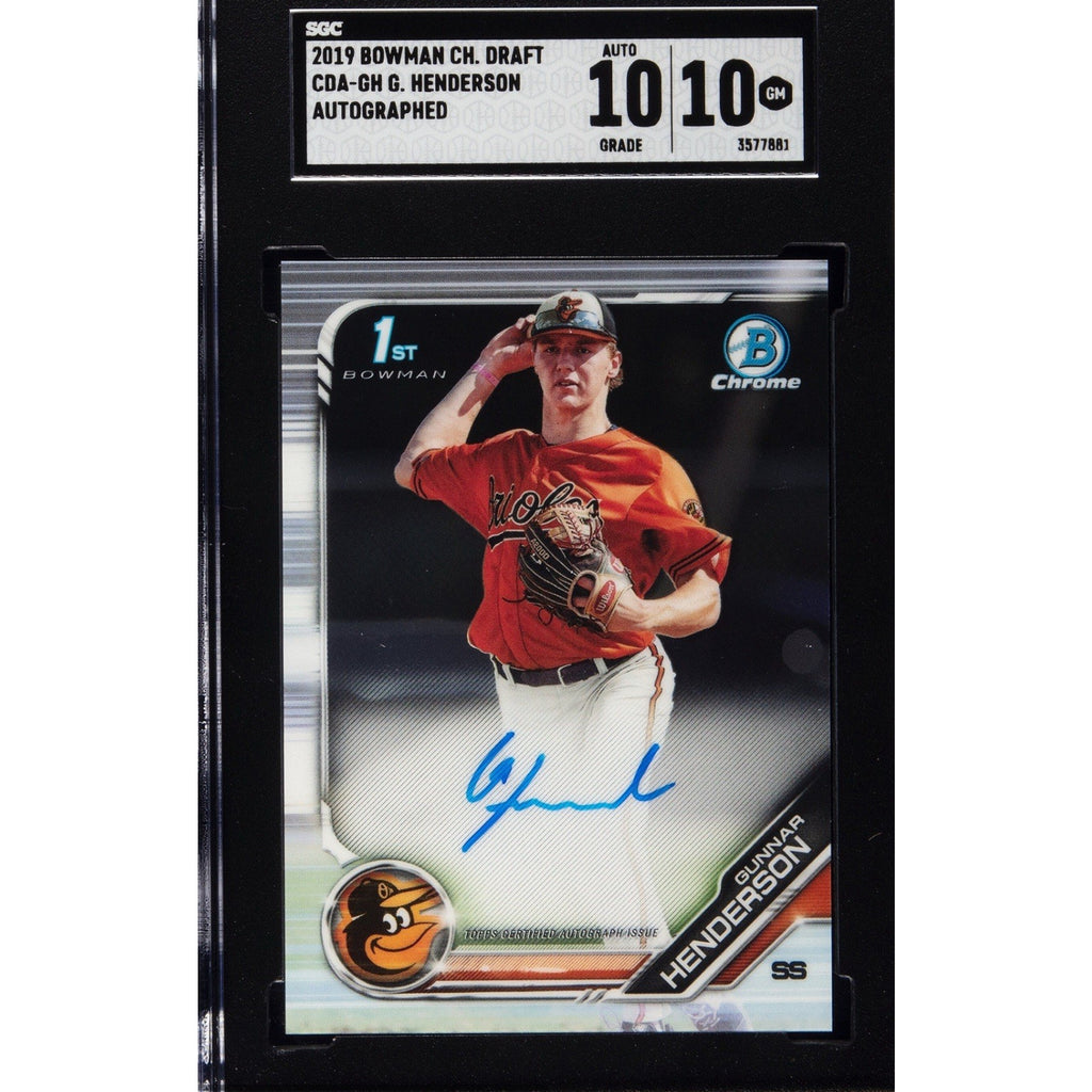 2019 Bowman Draft Chrome 1st Rookie SGC 10 GUNNAR HENDERSON AUTO 1st RC #CDA-GH