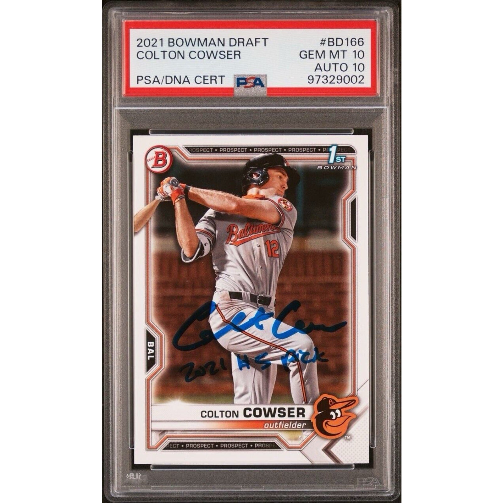 2021 1st Bowman Draft Colton Cowser Rookie Inscription Auto PSA 10 Gem Mint DNA