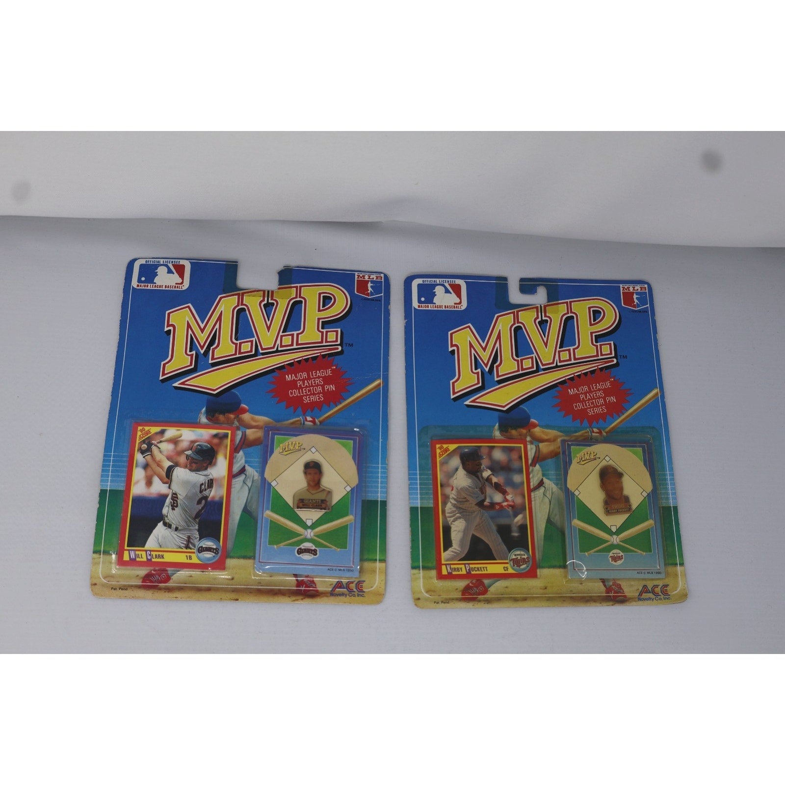 Lot of 2 1990 MVP MLB Collector Pin Series Kirby Puckett/Will Clark Unopened