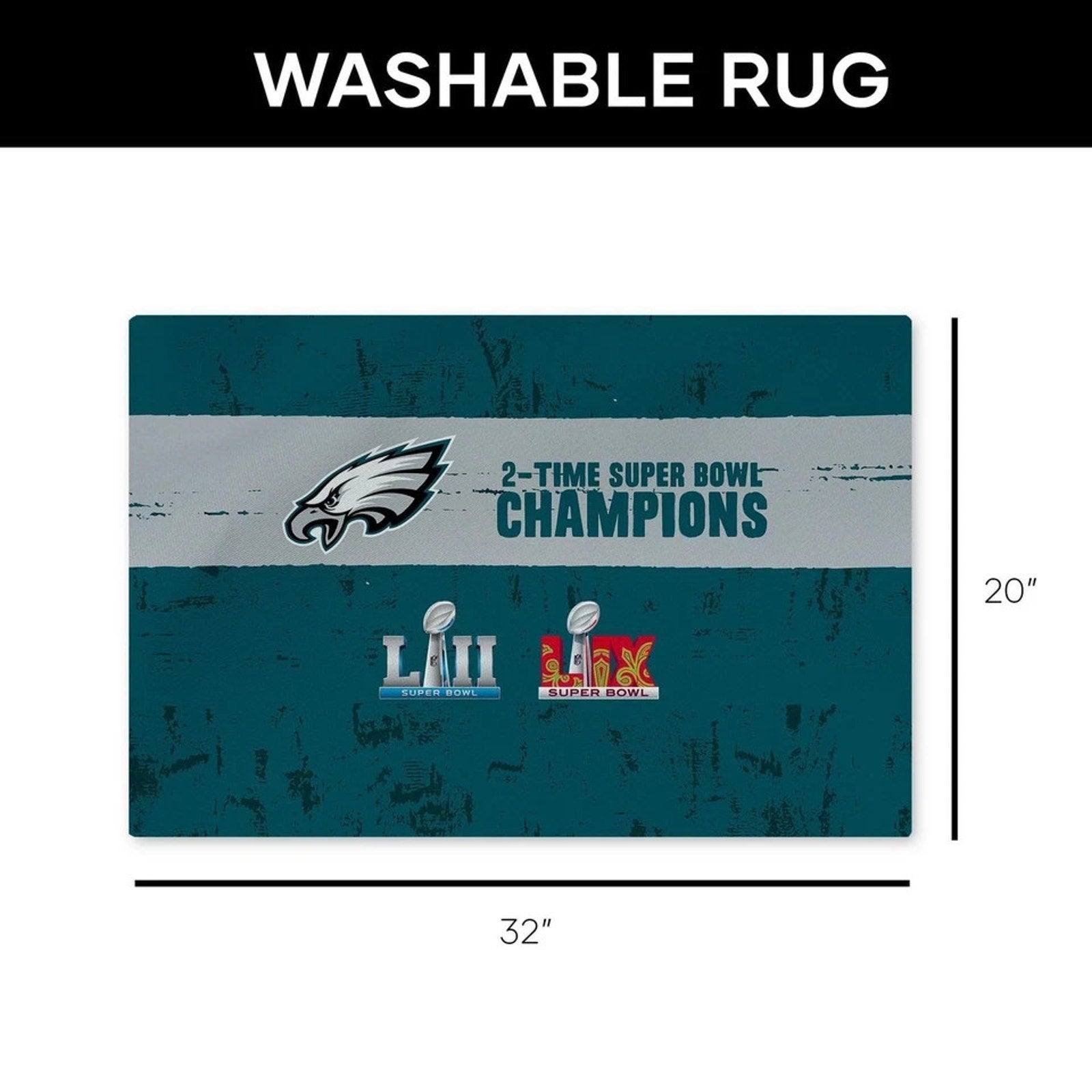 Philadelphia Eagles Rug 2025 Super Bowl LIX Multi Champ Tradition Washable 36x62