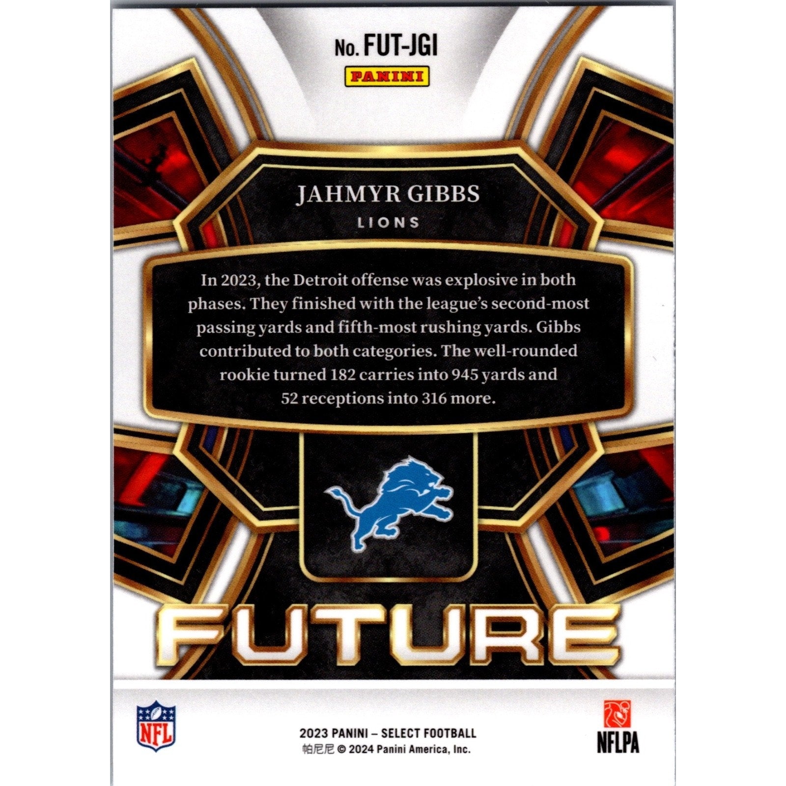 Jahmyr Gibbs 2023 Panini Select Select Future #FUT-JGI Rookie Detroit Lions Mint