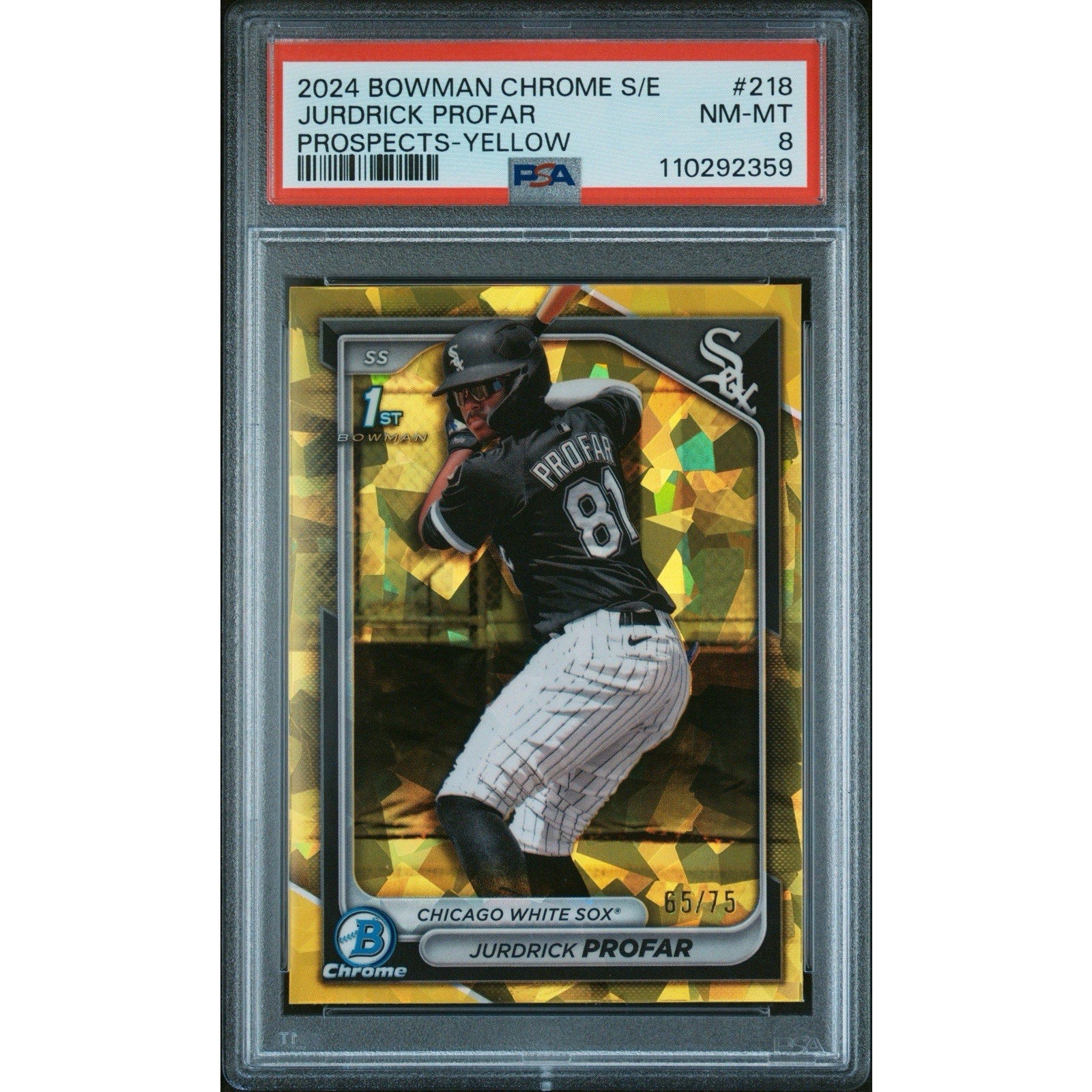 2024 Bowman Chrome Sapphire Jurdrick Profar Prospects Yellow /75 White Sox PSA