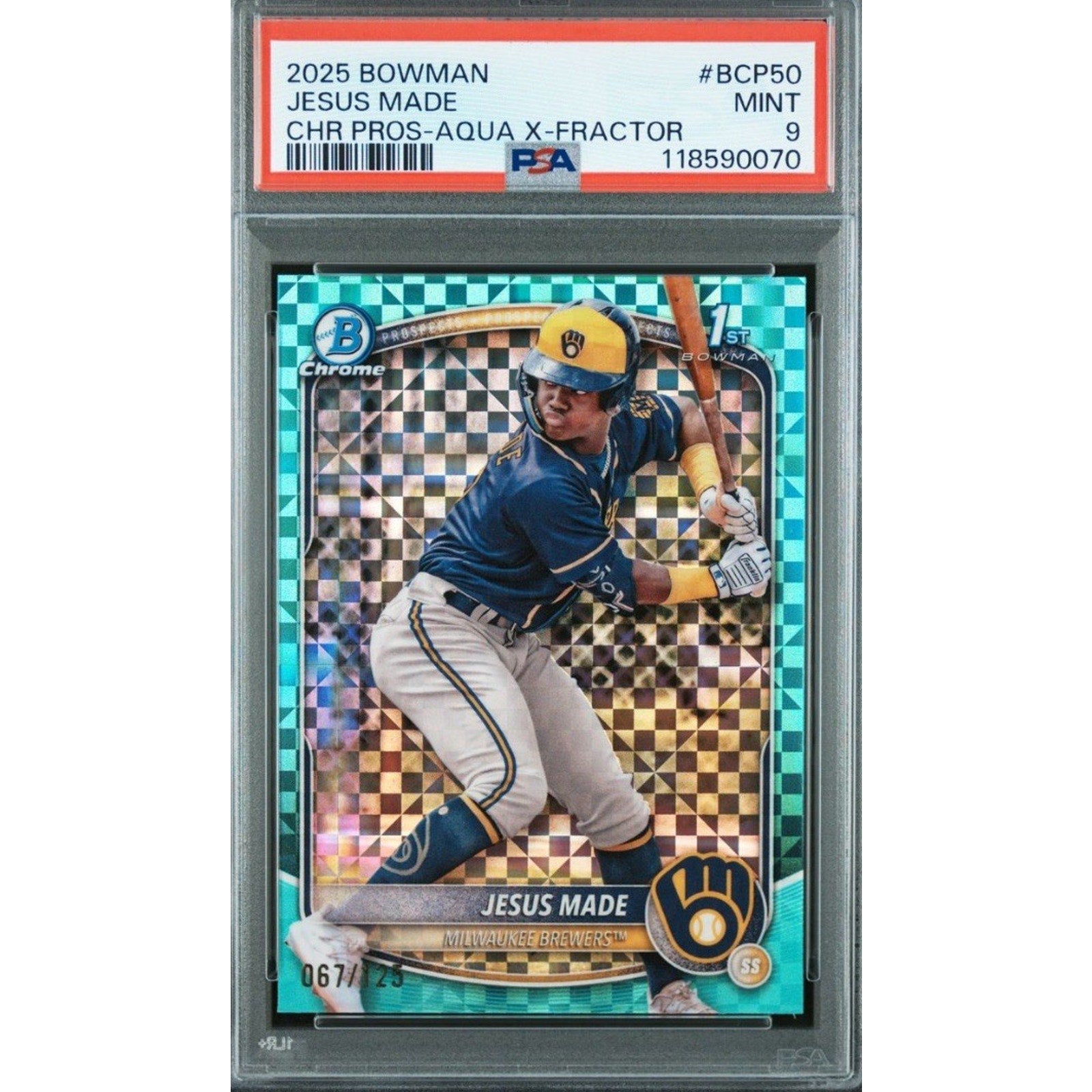 2025 Bowman Chrome Jesus Made Aqua X-Fractor /125 PSA 9 #BCP-50 RC Prospects