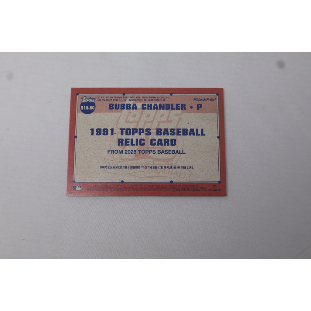 Bubba Chandler 2026 Topps #91R-BC Player Worn Rookie Relic Green /99 RC NM