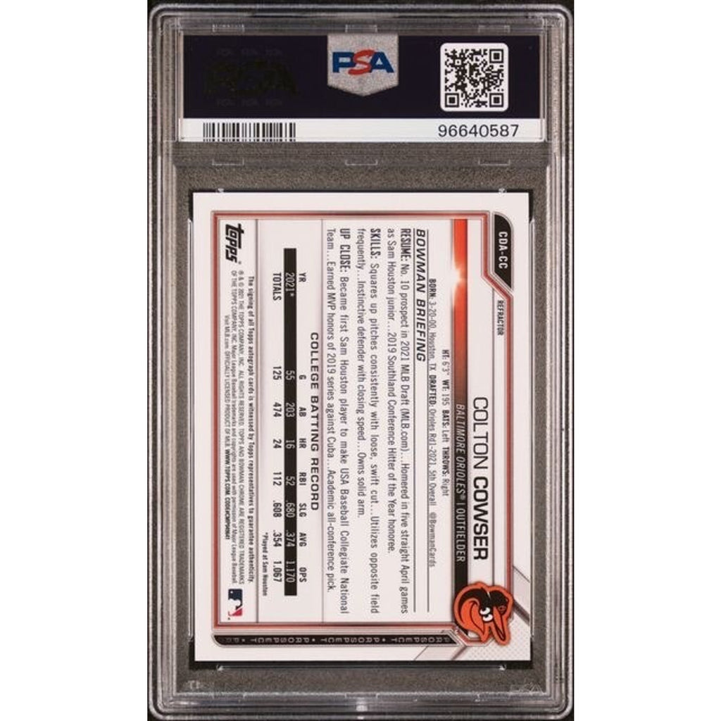 2021 Bowman Draft 1st Chrome #CDACC Colton Cowser Autograph Refractor /499 PSA 9 RC