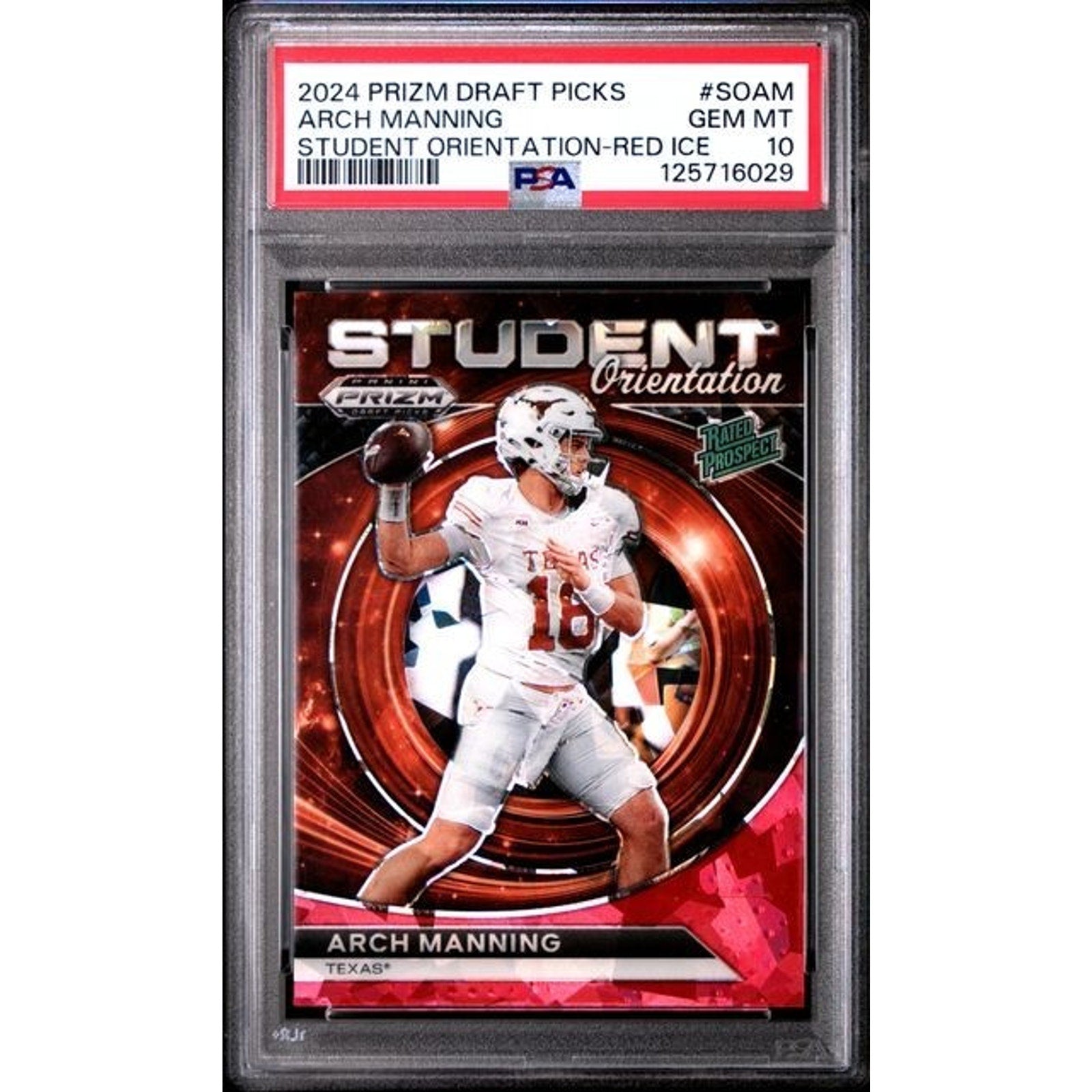 Arch Manning 2024 Prizm Draft Picks Student Orientation Red Ice #SO-AM PSA 10