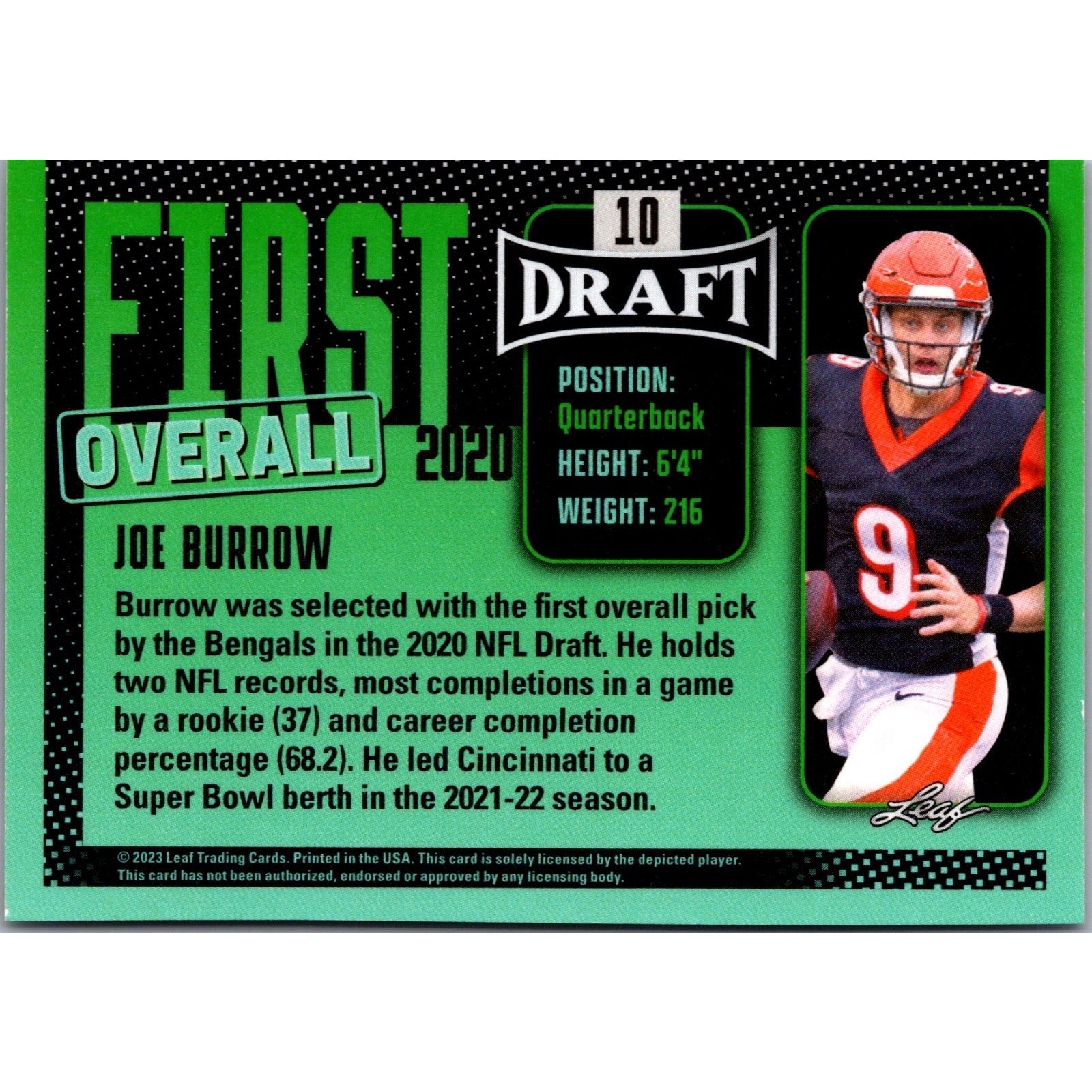 JOE BURROW 2023 Leaf Draft FIRST OVERALL #10 LSU/BENGALS