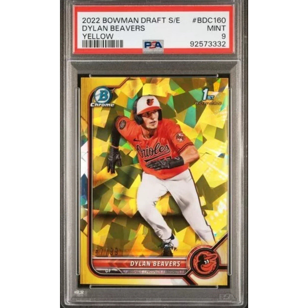 2022 Bowman Draft Sapphire Edition Dylan Beavers Yellow 1st Rookie /99 PSA 9