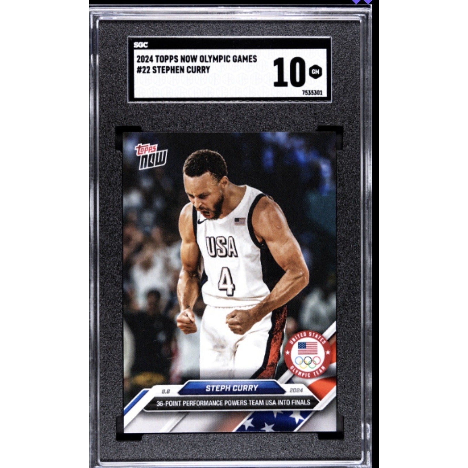 Topps Now Olympic Games Steph Curry 36-Point Performance #22 SGC 10 Basketball