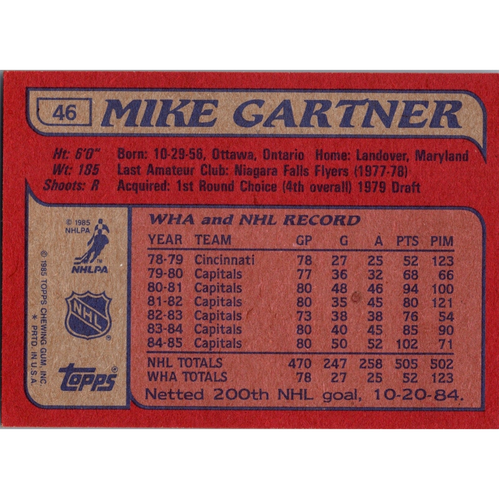 1985-86 Topps - #46 Mike Gartner Washington Capitals NHL