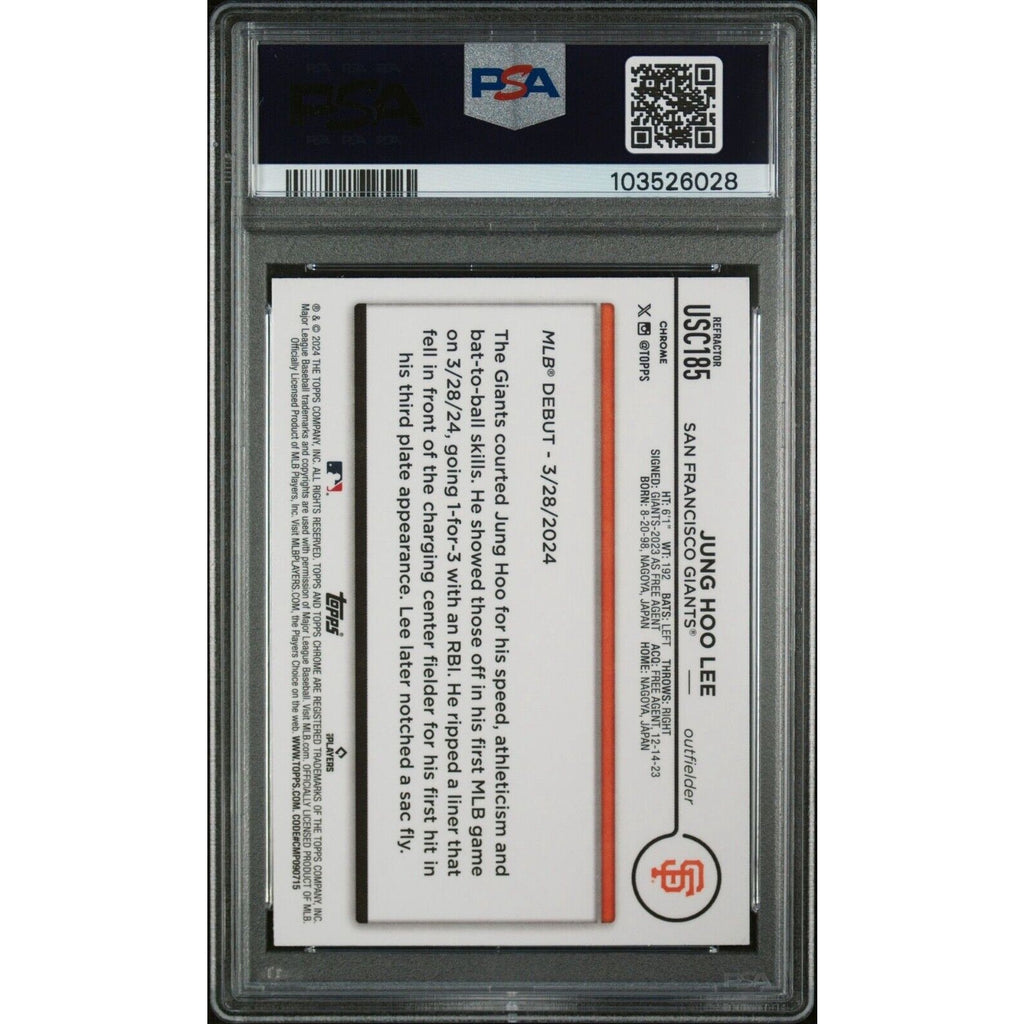 2024 TOPPS CHROME UPDATE #USC185 JUNG HOO LEE PRISM REFRACTOR PSA 9 Giants RC