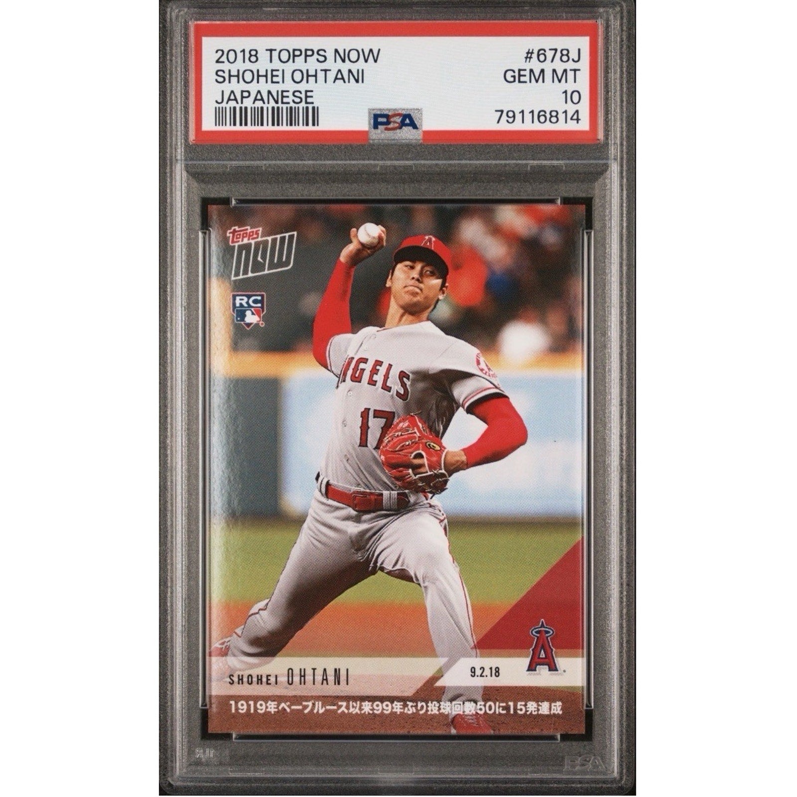 2018 TOPPS NOW JAPANESE SHOHEI OHTANI PSA 10 ROOKIE #678J RC Shipping