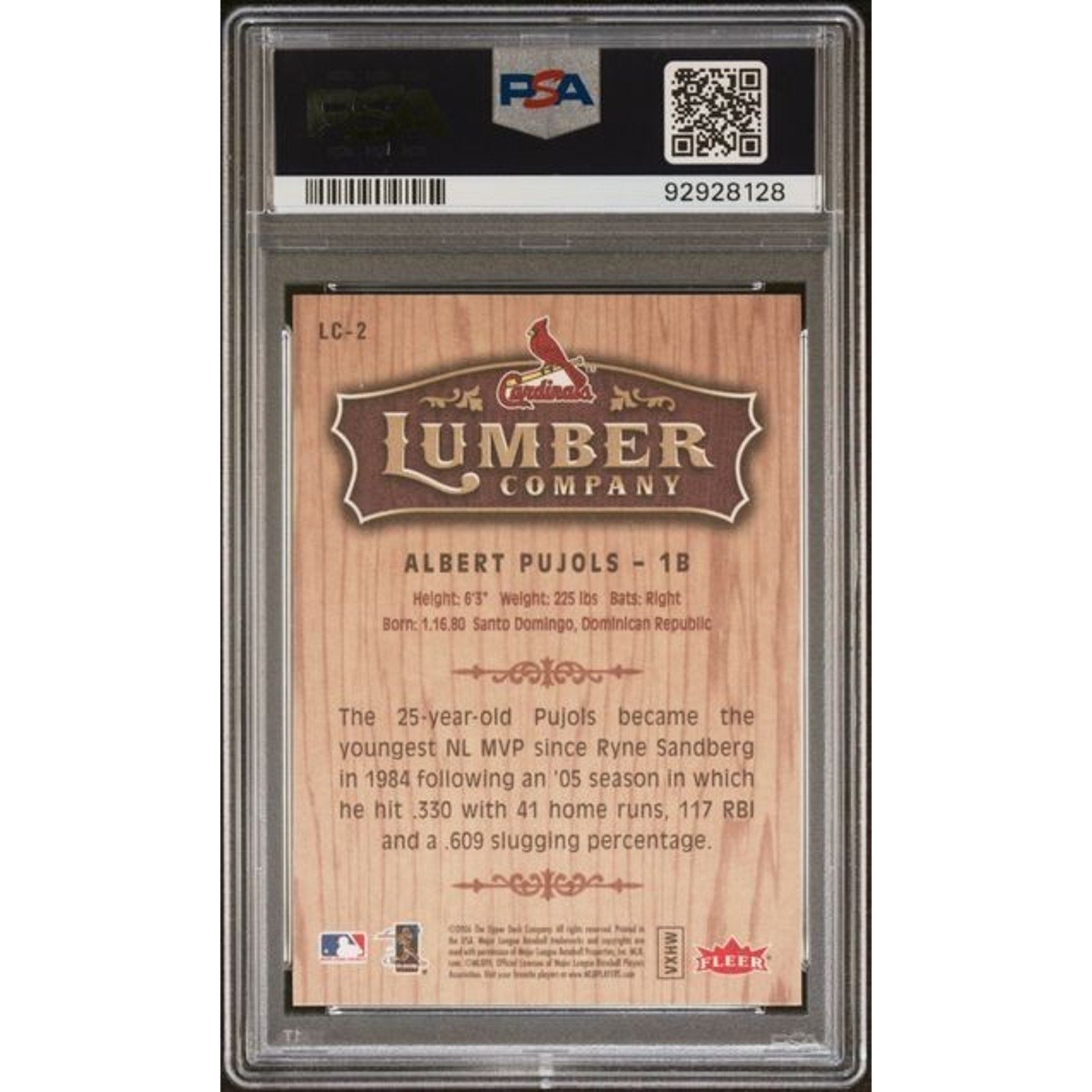 Albert Pujols 2006 Fleer Tradition Lumber Company #LC-2 PSA 10 Gem Mint