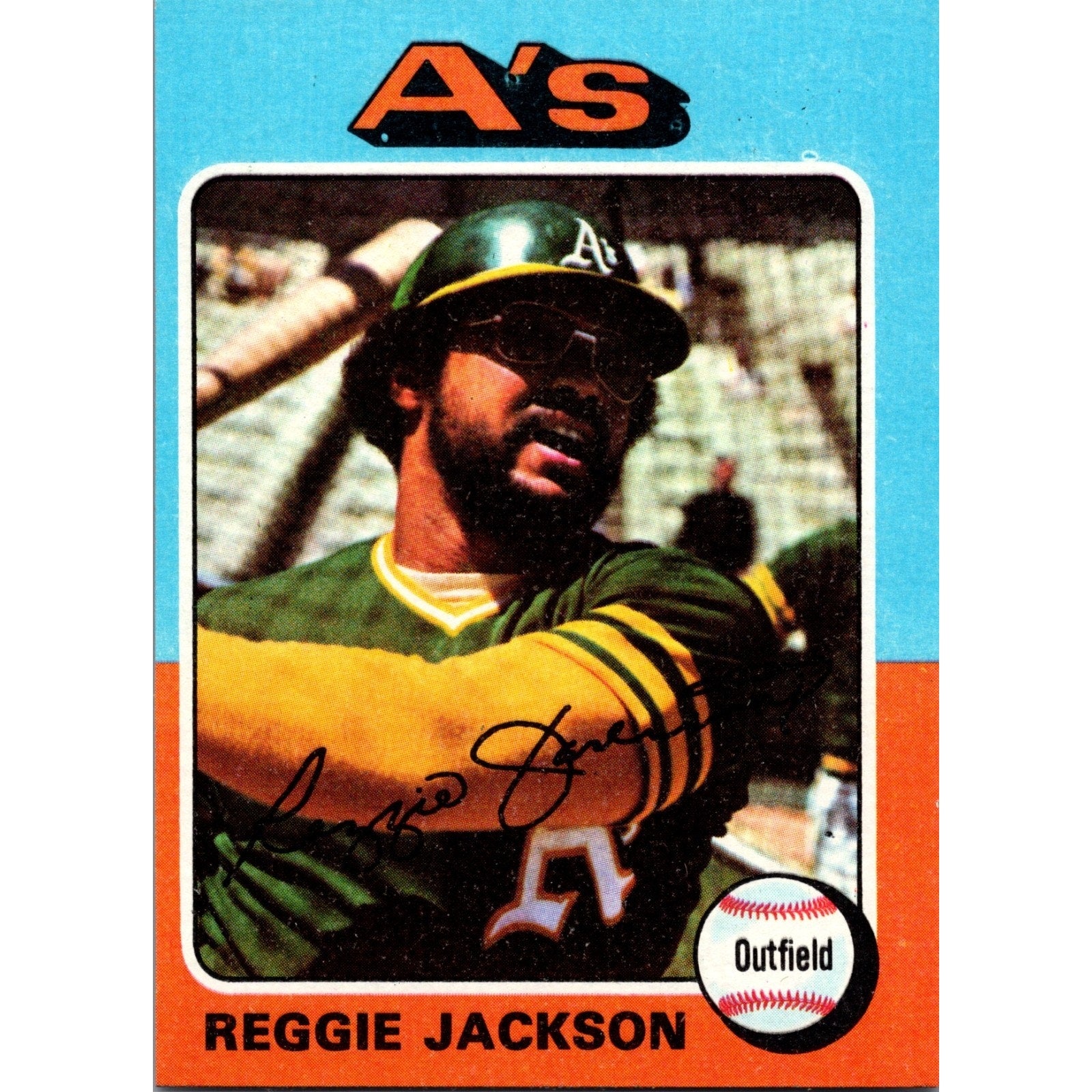 1975 Topps #300 Reggie Jackson Oakland Athletics vintage baseball card front in near mint condition