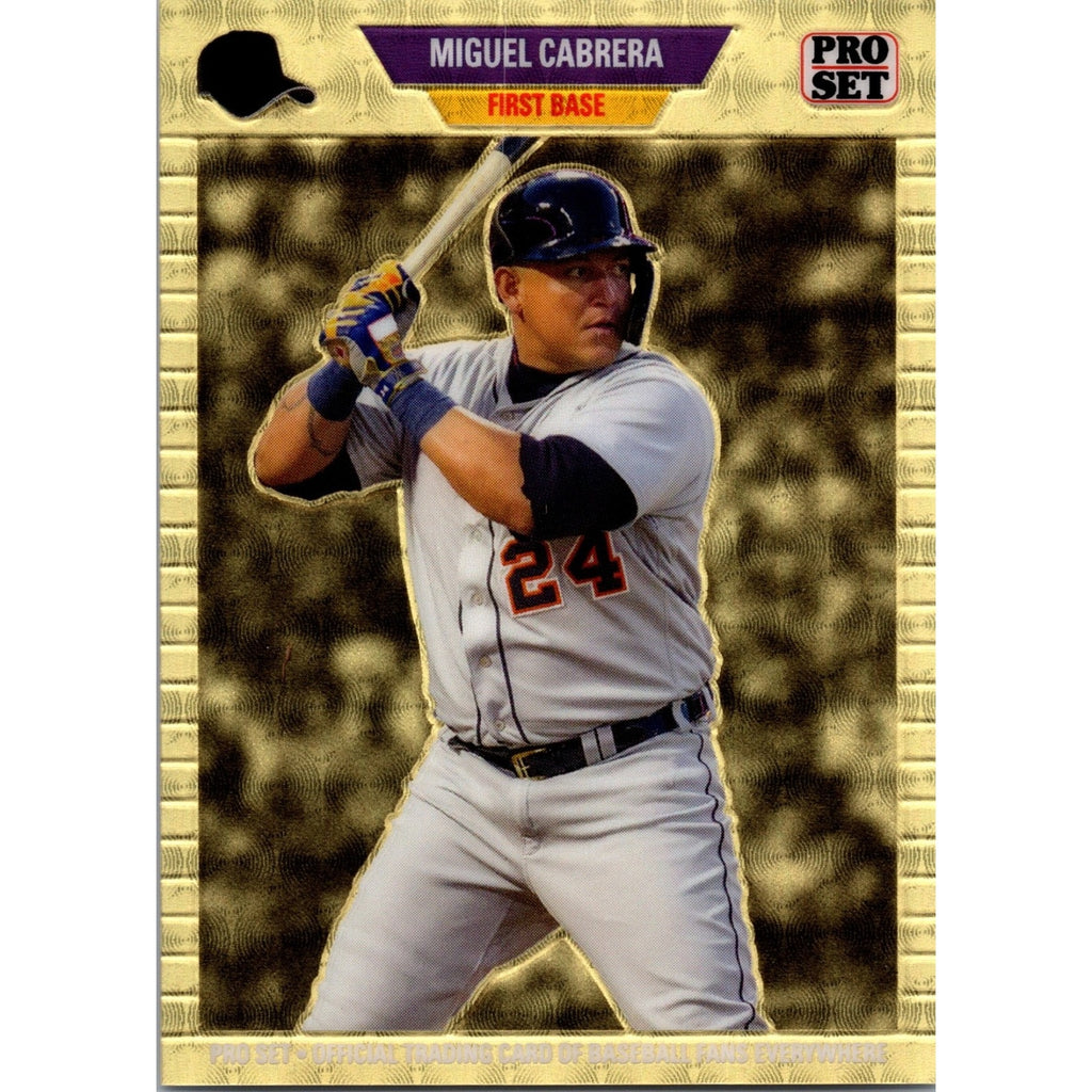 Miguel Cabrera Pro Set Pre-Production Proof 1 of 1 Gold baseball card front featuring Detroit Tigers Hall of Fame slugger