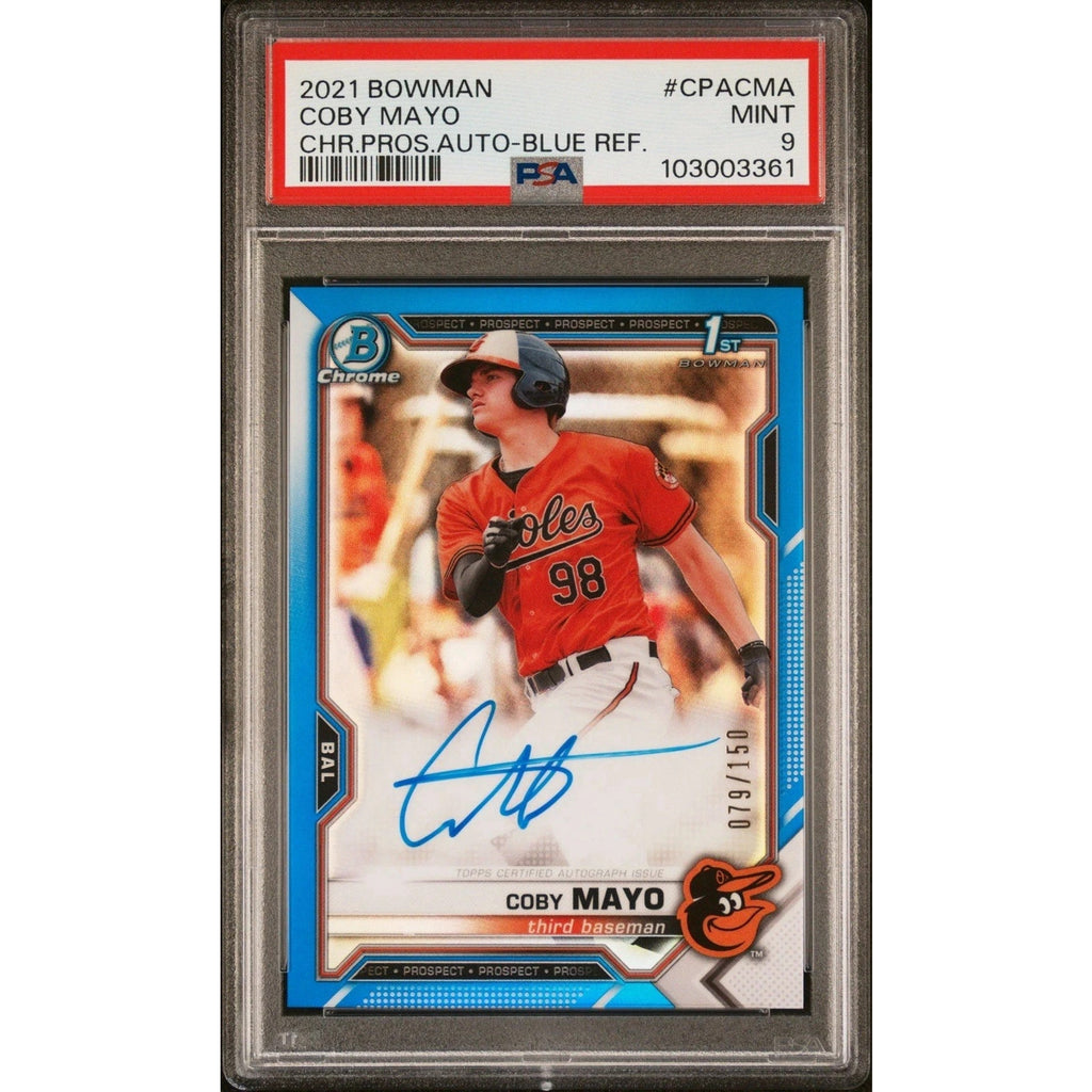 2021 Bowman Chrome Draft 1st Coby Mayo Blue Refractor Auto /150 PSA 9 Mint