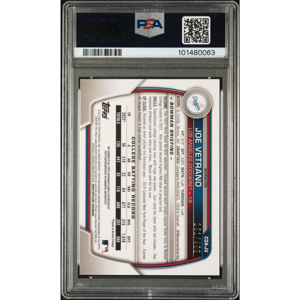 2023 Bowman Chrome Draft Joe Vetrano Refractor 1st Auto /499 CDAJV PSA 10 Dodger