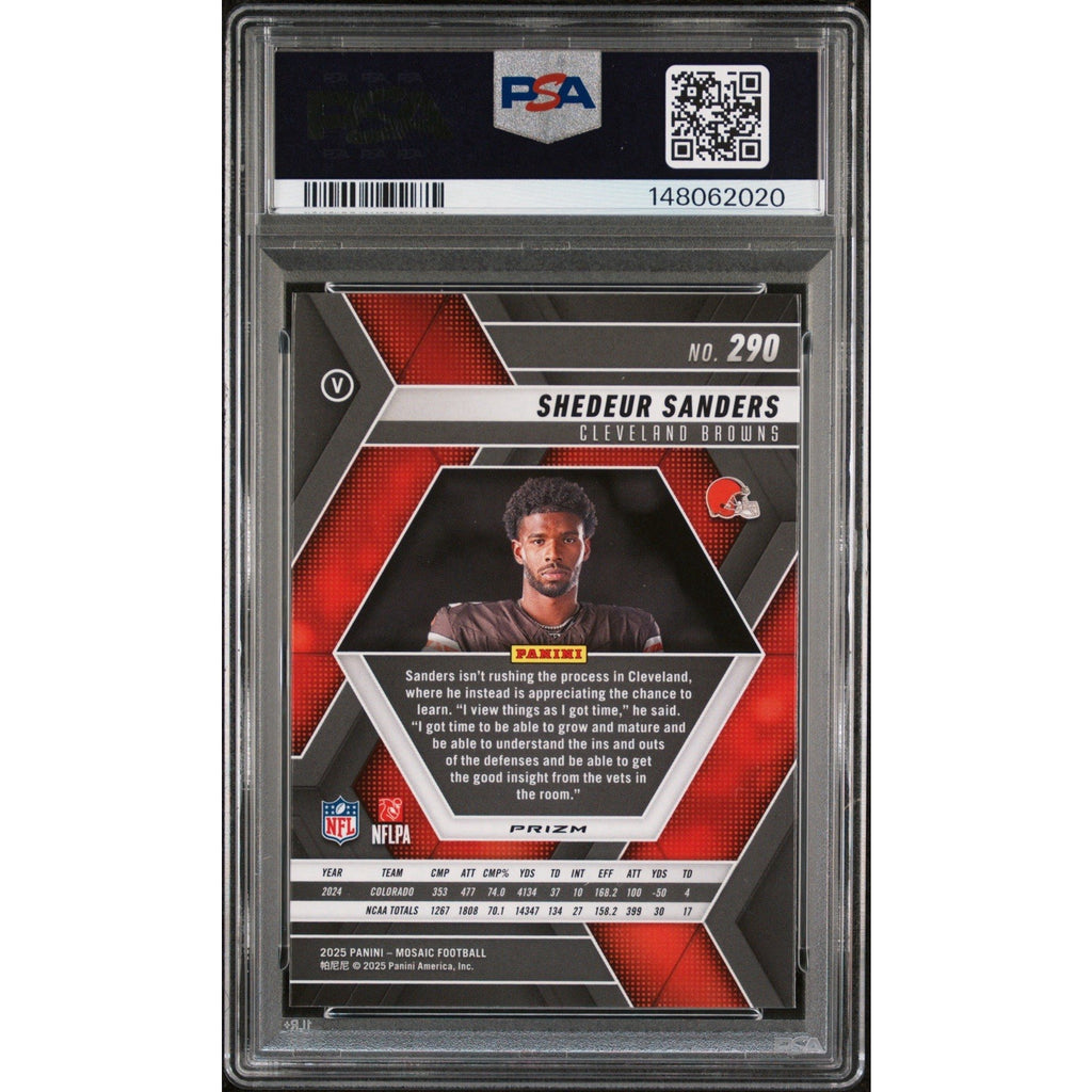 2025 Panini Mosaic Shedeur Sanders Rookie Variations #290 Reactive Purple PSA 9
