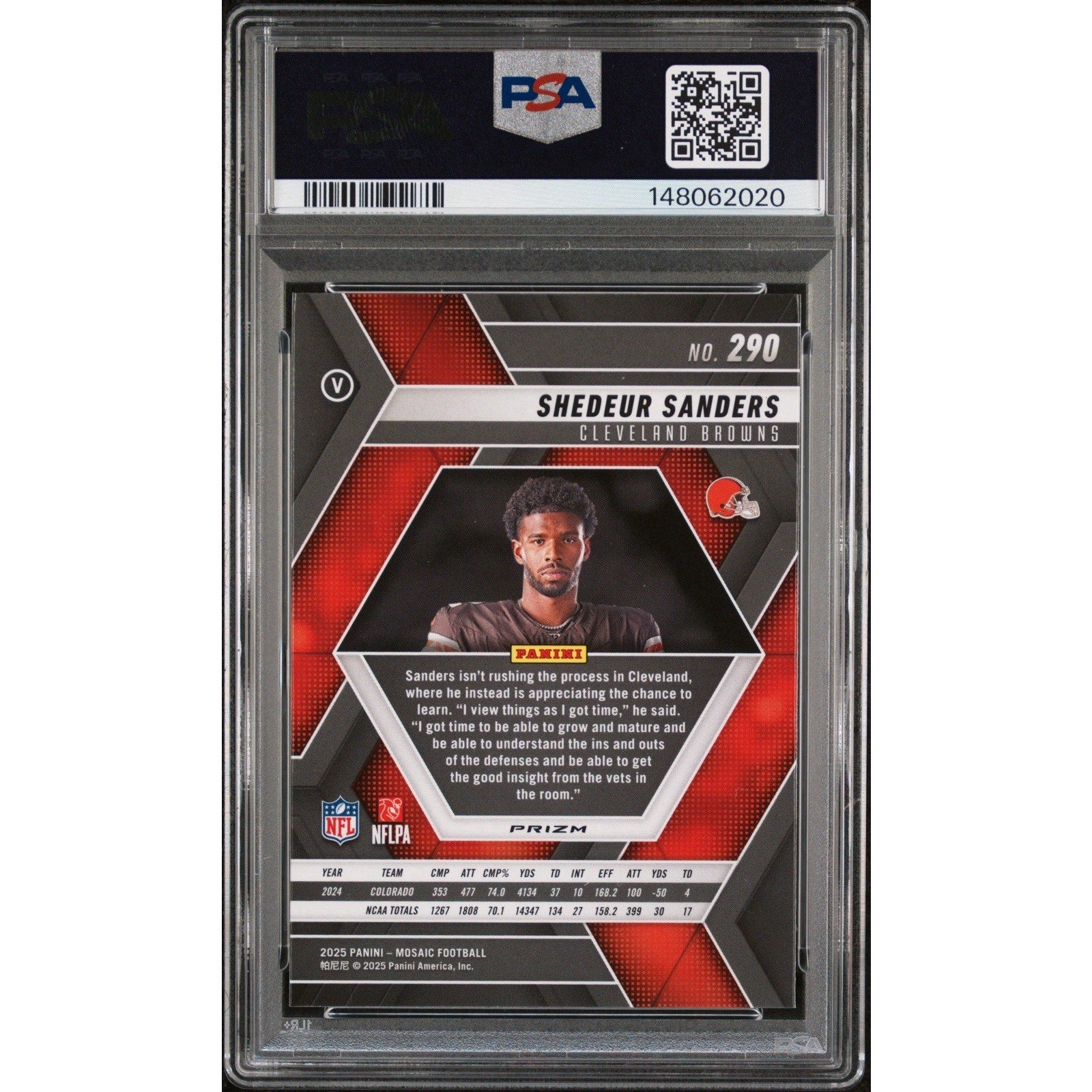 2025 Panini Mosaic Shedeur Sanders Rookie Variations #290 Reactive Purple PSA 9