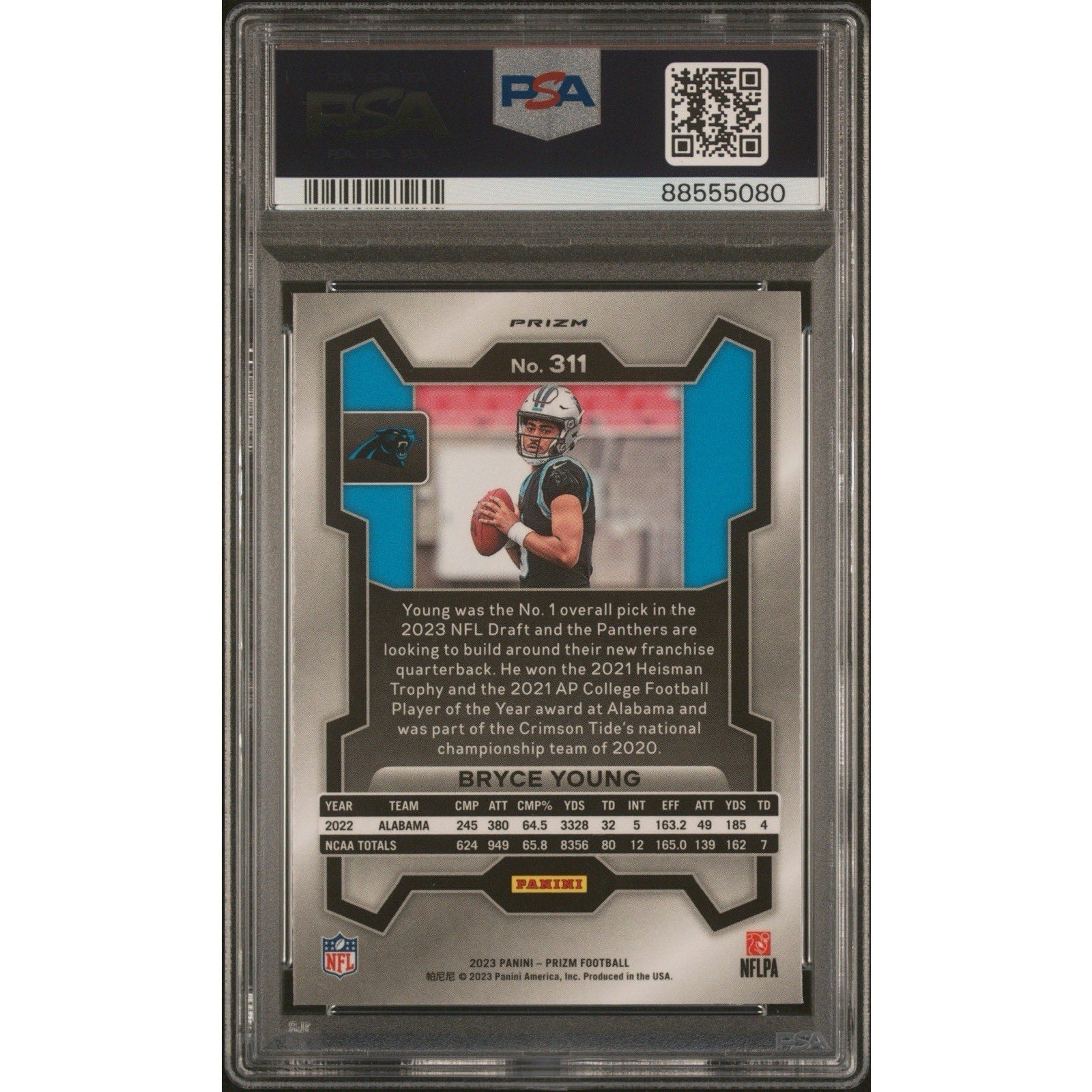 BRYCE YOUNG 2023 PANINI PRIZM #311 PURPLE PULSAR ROOKIE PSA MINT 9 - RC SSP!