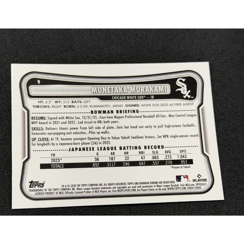 Munetaka Murakami 2026 Bowman Chrome Red RC Variations #9 Chicago White Sox