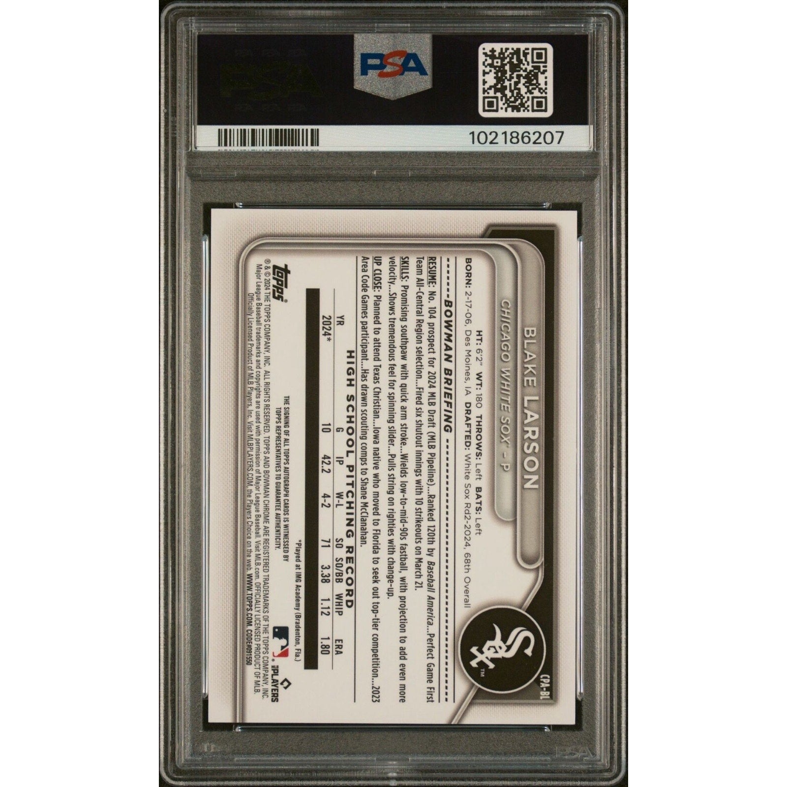 2024 Bowman Draft Chrome Blake Larson Popcorn Refractor /5 PSA 10 Auto 10 CPA-BL