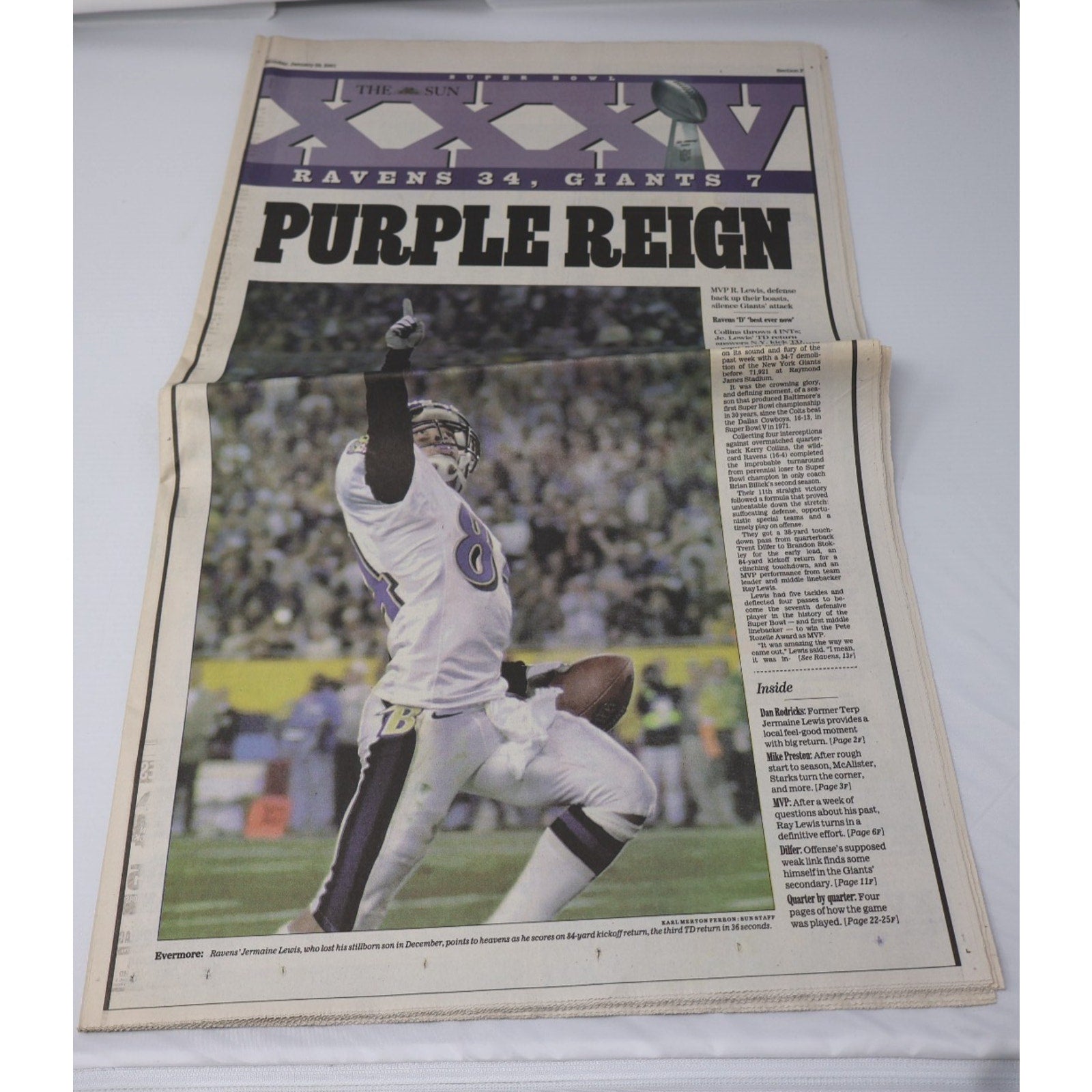 Baltimore Ravens 1st Time Champs Baltimore Sun Newspaper Headline Purple Reign