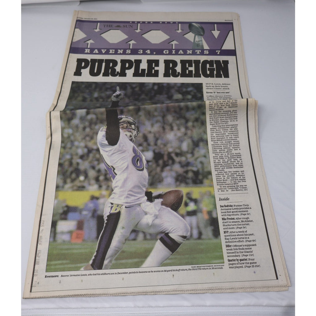 Baltimore Ravens 1st Time Champs Baltimore Sun Newspaper Headline Purple Reign