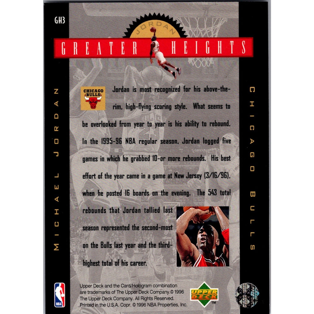 MICHAEL JORDAN 1996-97 Upper Deck Greater Heights Insert #GH3 NM