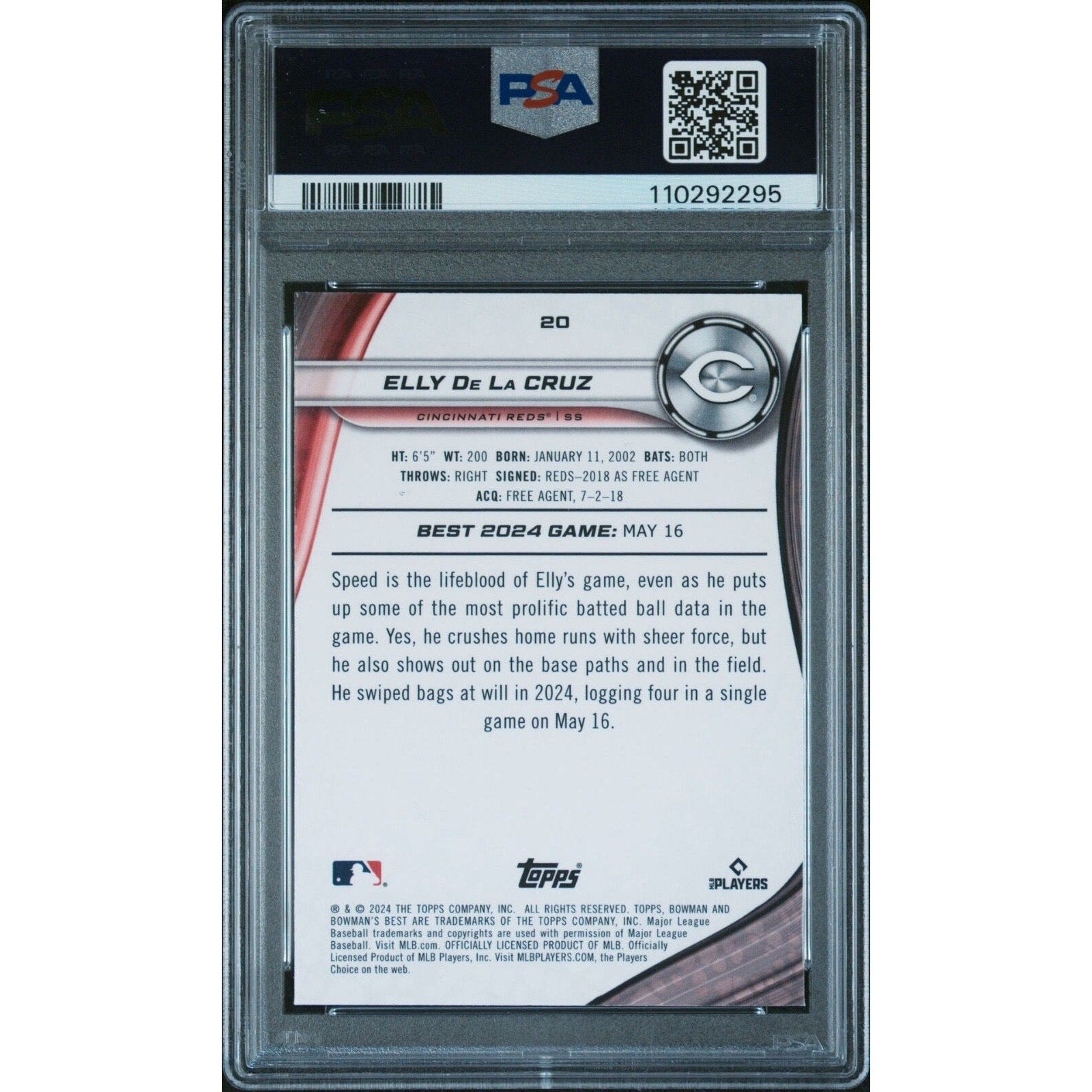 Elly De La Cruz 2024 Bowman’s Best #20 Aqua Lava Refractor /199 RC PSA 10 Rookie