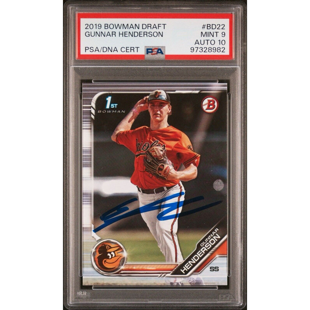 2019 1st Bowman Prospect Draft Gunnar Henderson PSA 9 Auto 10 RC Rookie Orioles
