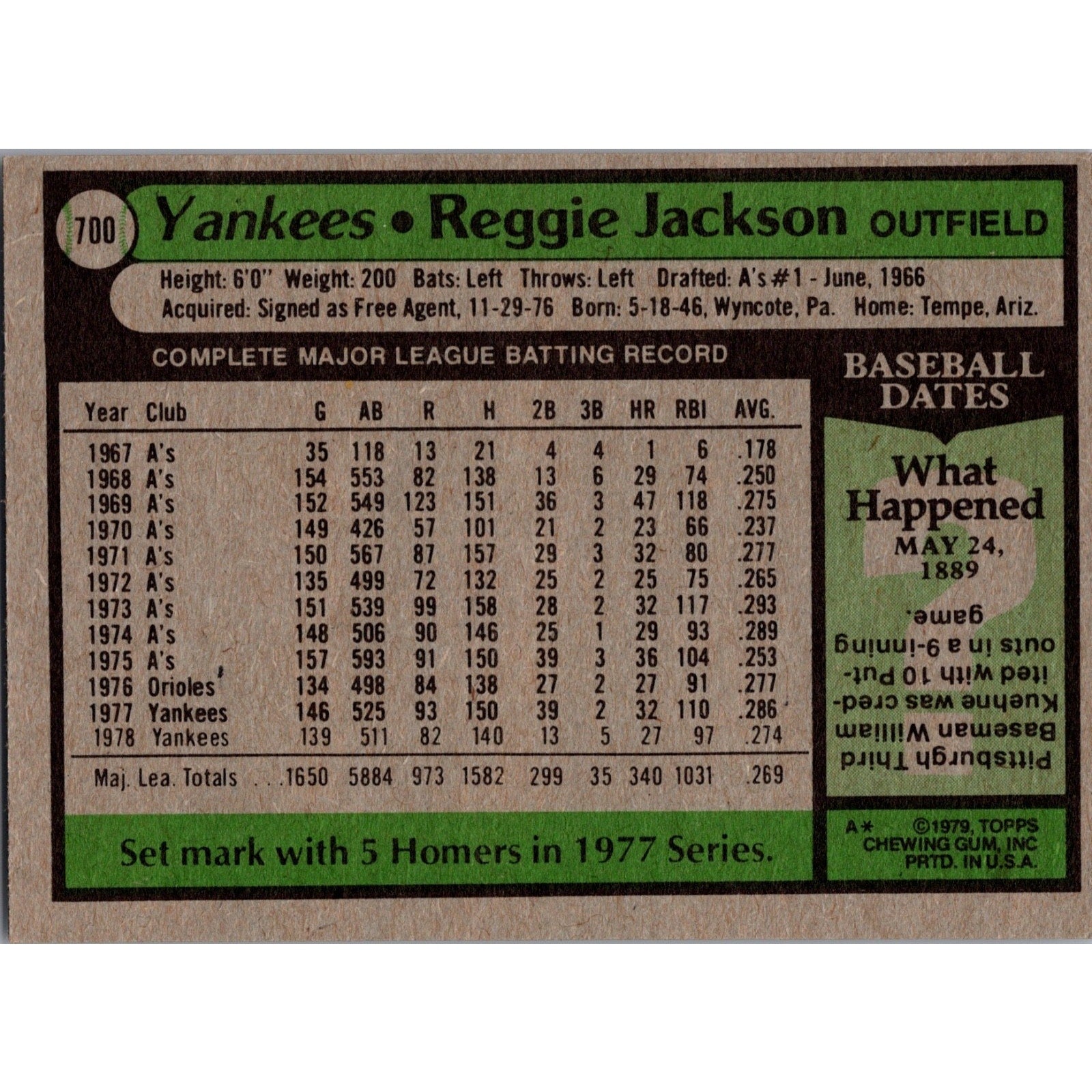 Reggie Jackson 1979 Topps #700 New York Yankees Nice Condition Vintage