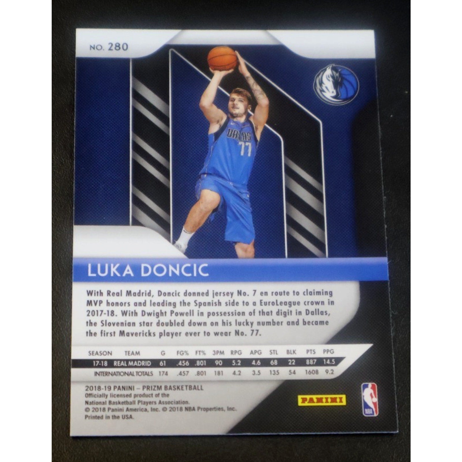 Panini 2018-19 Prizm Basketball Luka Doncic Rookie Base Set #280 Mavericks
