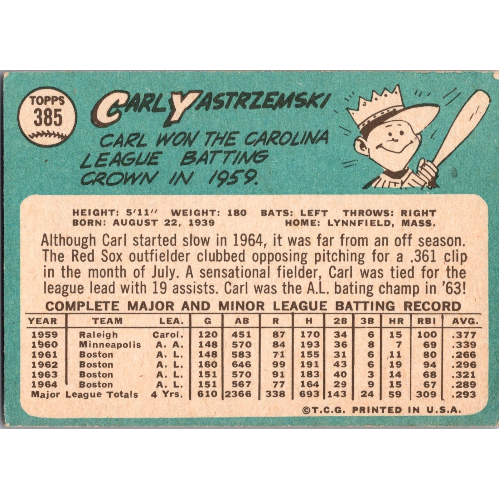 Carl Yastrzemski 1965 Topps #385 EX