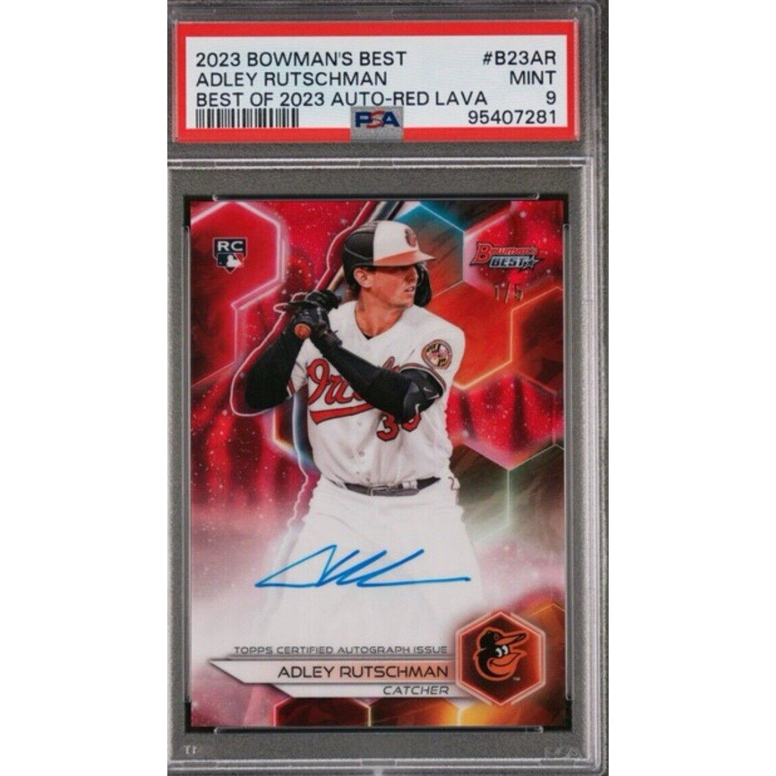2023 Adley Rutschman Bowman’s Best Auto Best Of 2023 Red Lava 1/5 PSA 9 Rookie