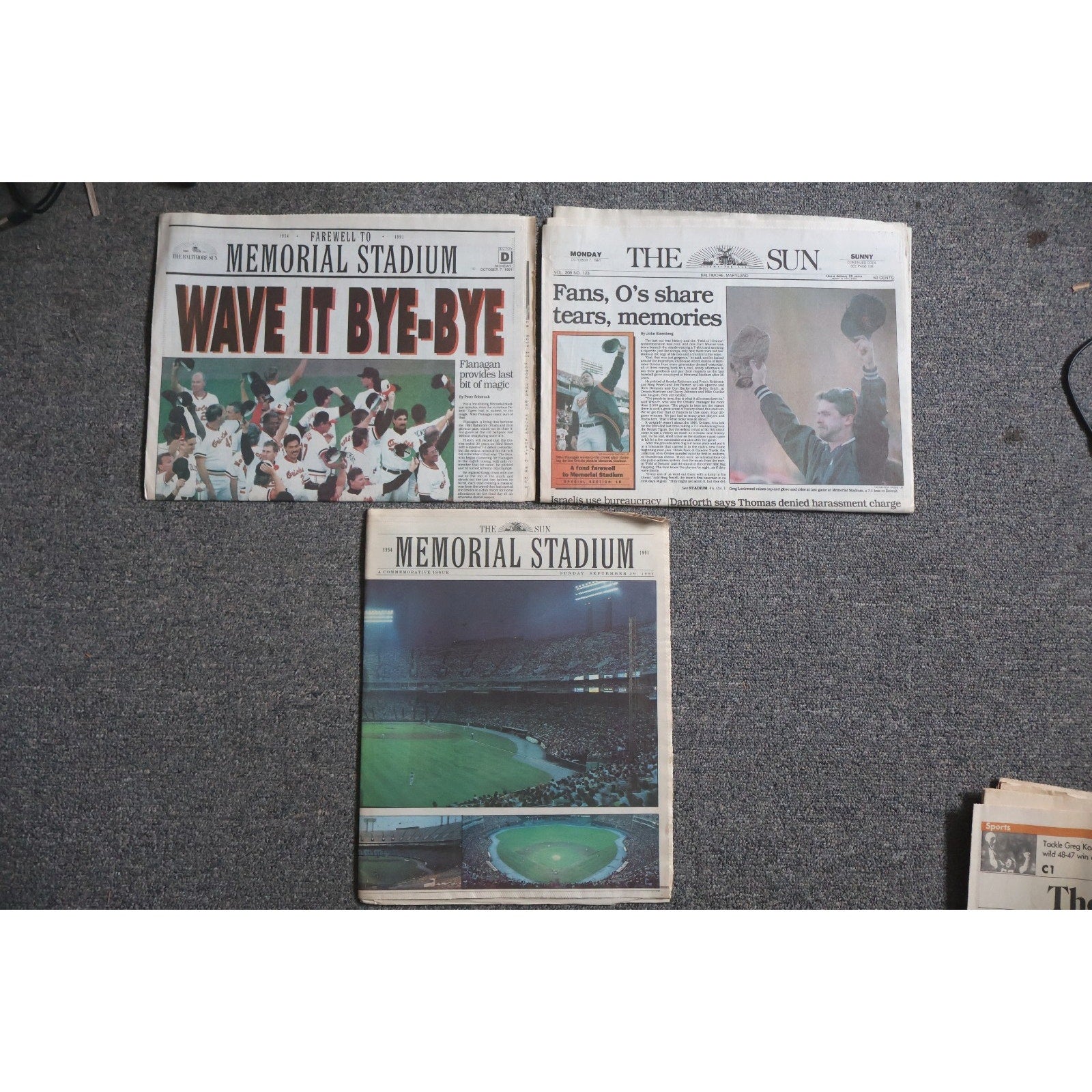 Lot Of 3 Baltimore Orioles Memorial Stadium Final Game Newspapers Commemorative