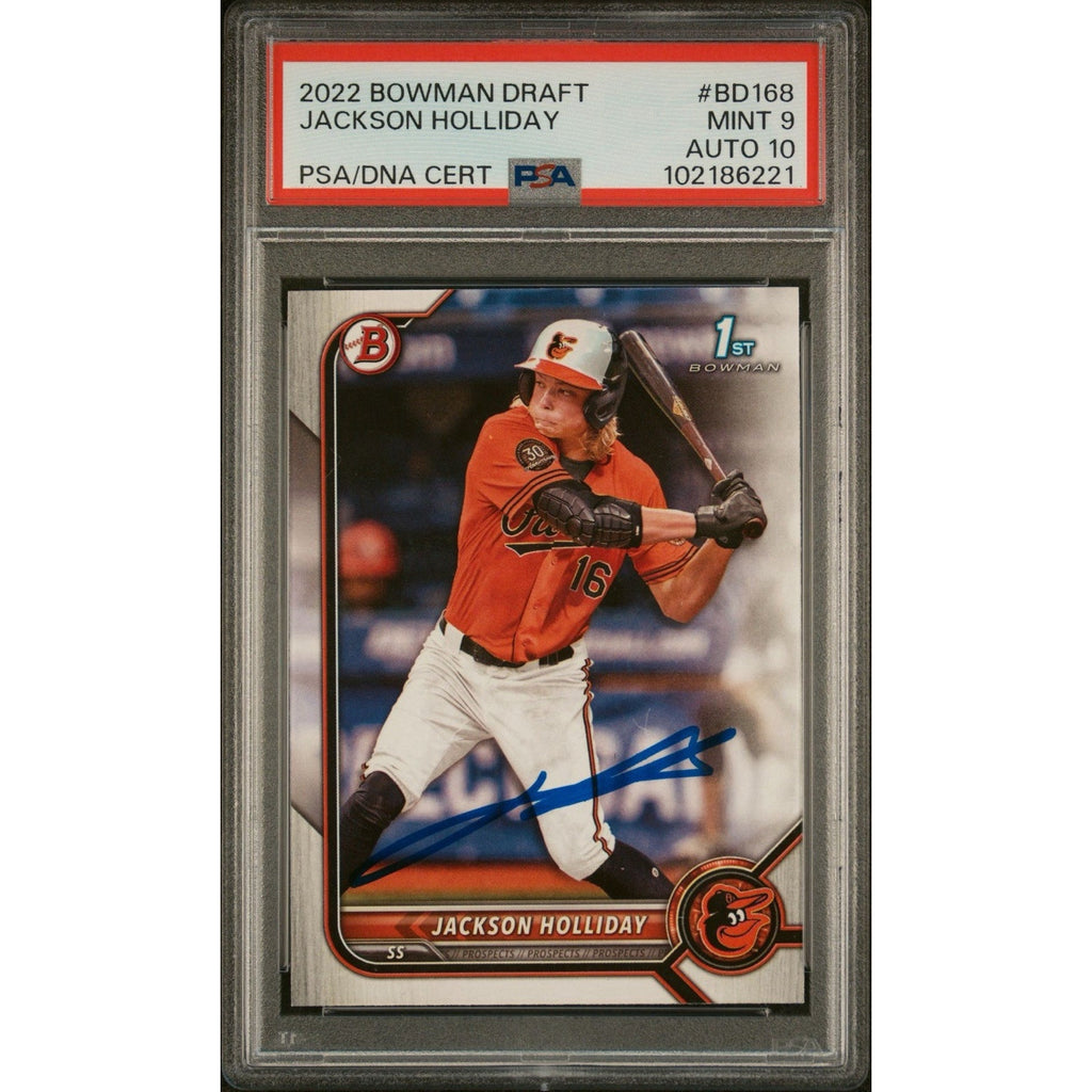 Jackson Holliday 2022 1st Bowman Draft BD-168 PSA 9 DNA Auto 9 Rookie Orioles