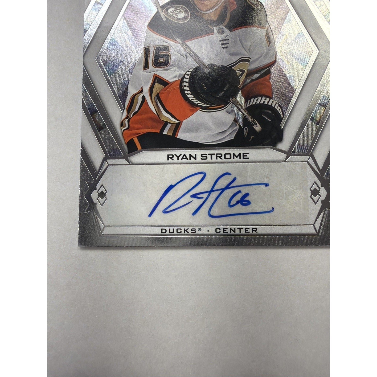 Close-up of Ryan Strome certified autograph on 2011 Upper Deck Black Diamond error card