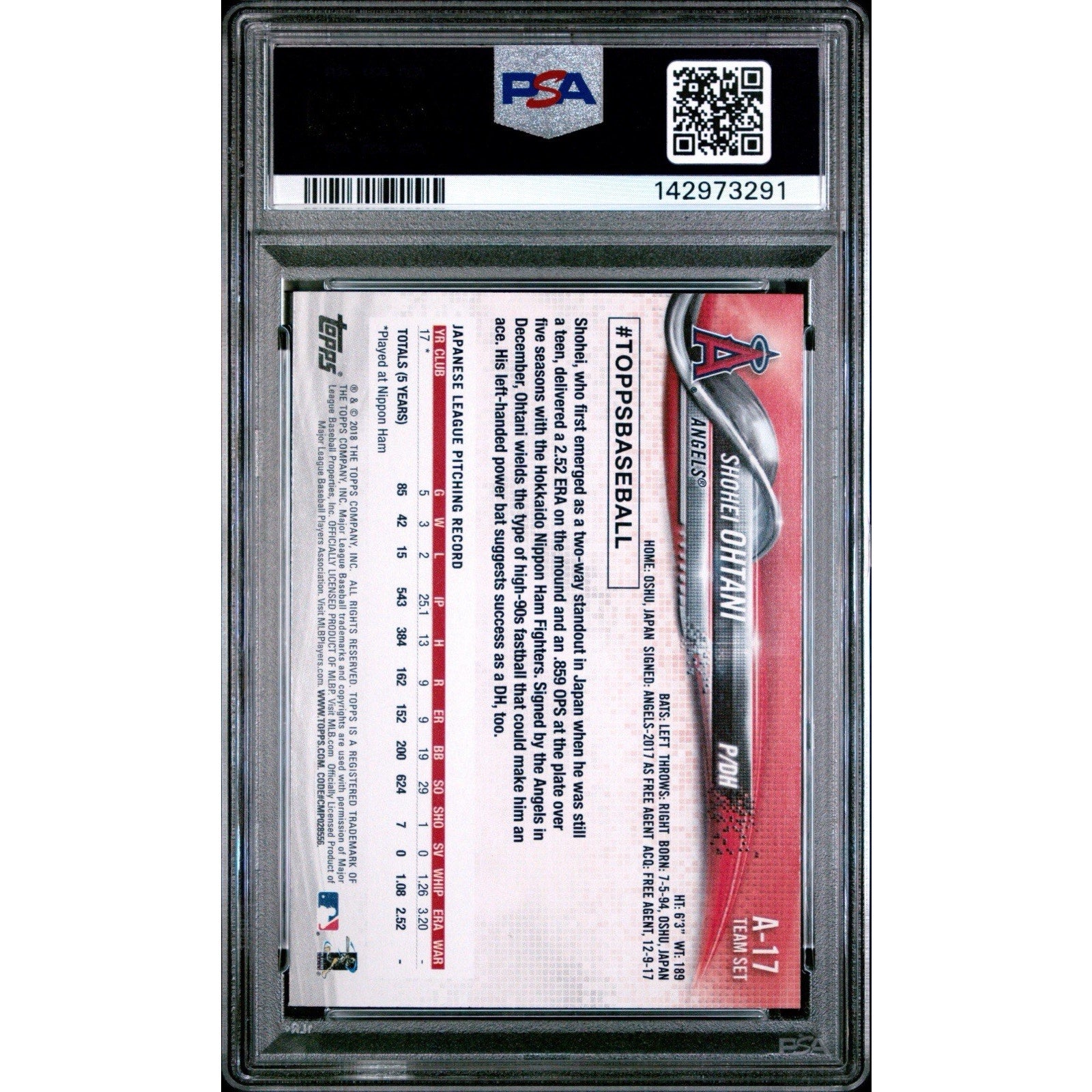 2018 Topps Team Set SHOHEI OHTANI Los Angeles Angels Team Set RC #A-17 PSA 9