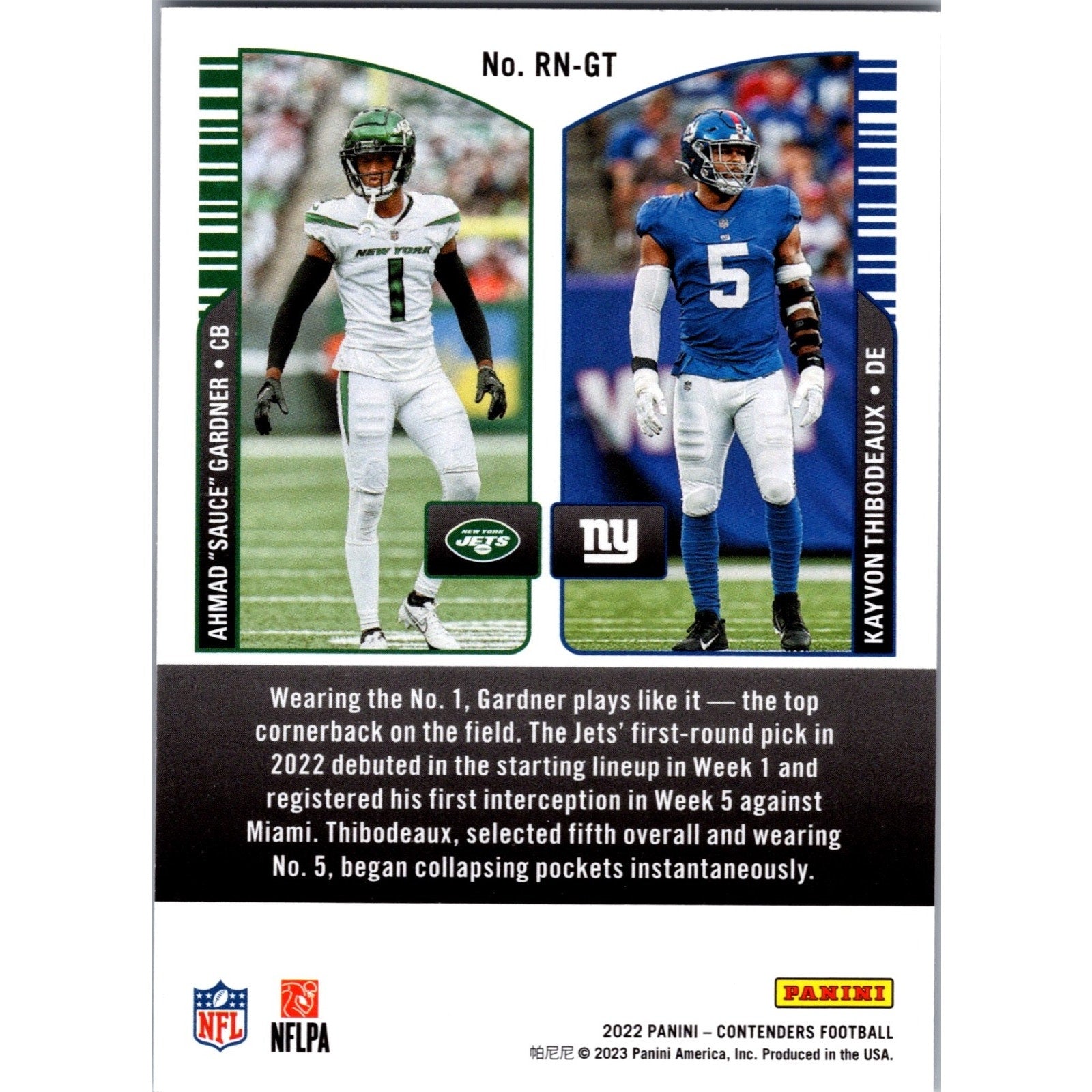 Sauce Gardner Kayvon Thibodeaux 2022 Contenders Round Numbers Emerald Mint N.Y.