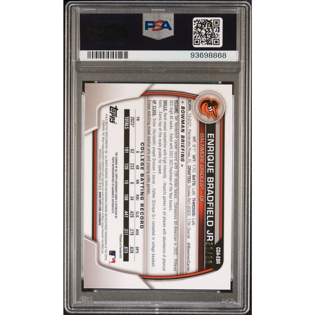 2023 Bowman Draft Enrique Bradfield Jr Green Lava Refractor Auto CDA /99 PSA 9